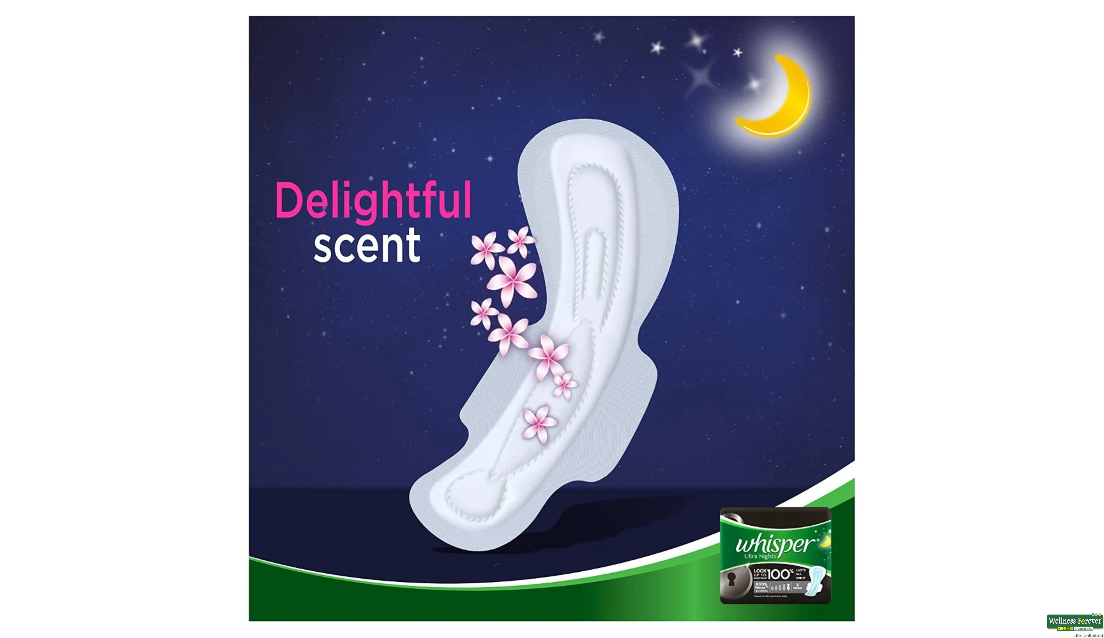Whisper Ultra Night Sanitary Pads for Women, XXXL 20 Napkins
