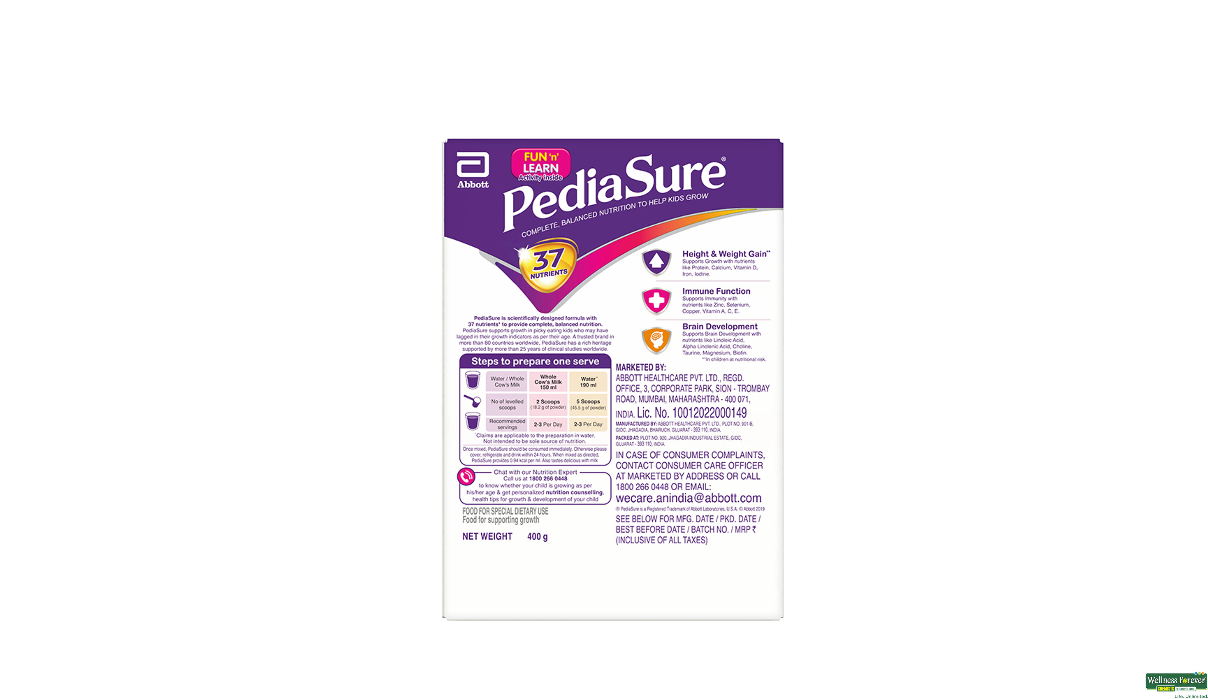 PEDIASURE VANILA DELIGHT PWDR REF 400GM- 5, 400GM, 