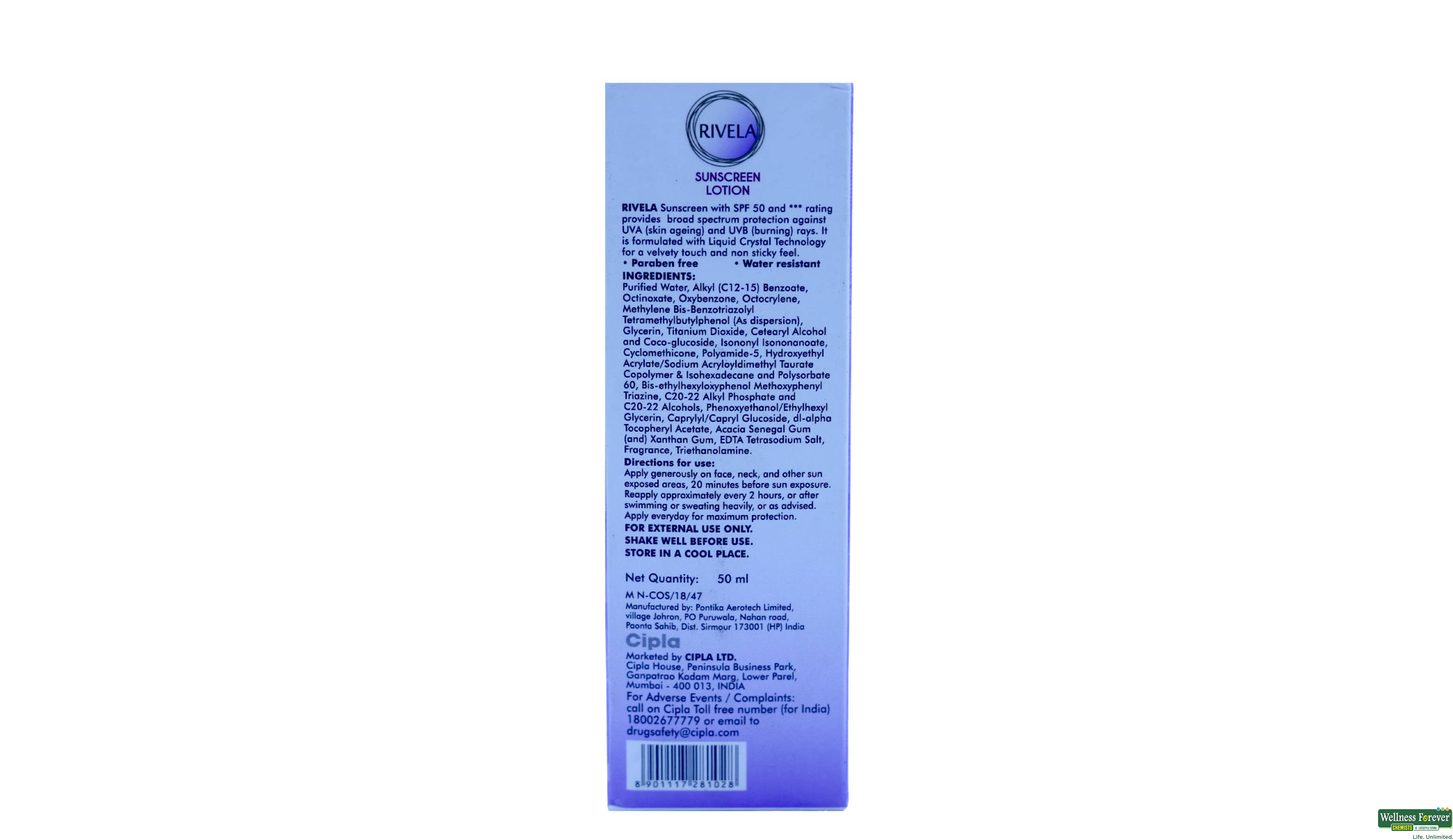 RIVELA SUNSCREEN LTN 50ML- 3, 50ML, 