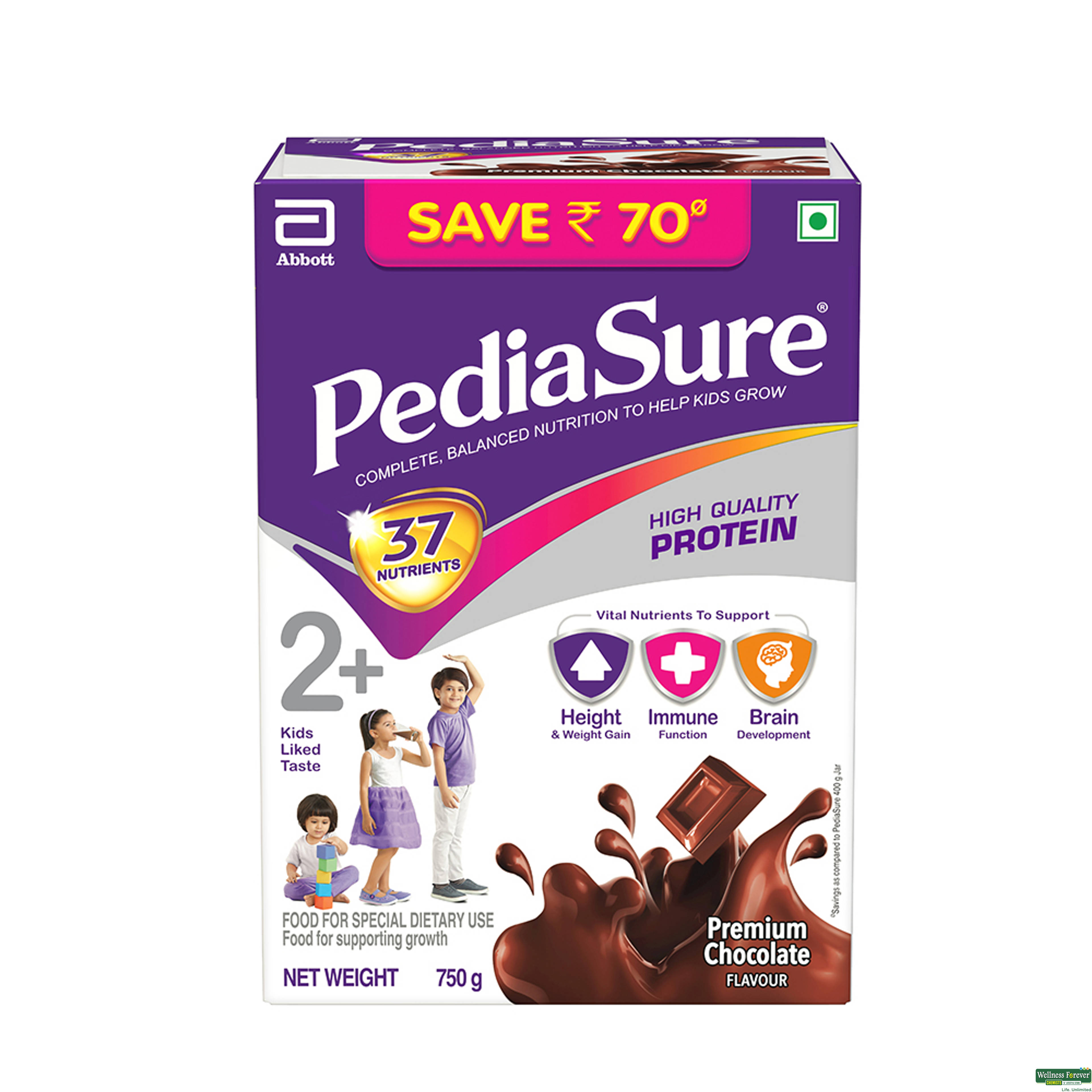 Pediasure Health And Nutrition Drink For Kids, Premium Chocolate, 750 g, Refill Pack-image