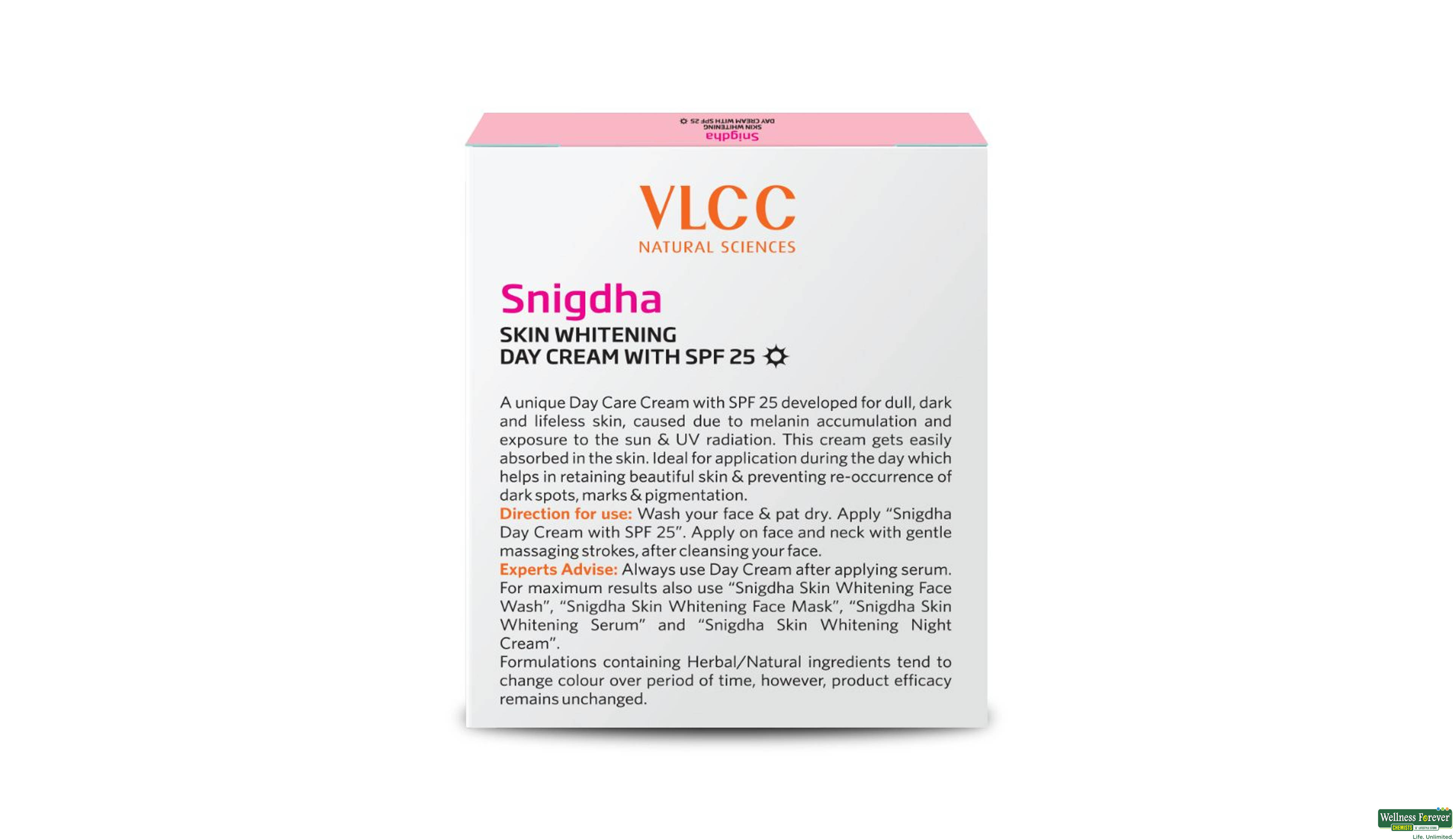 VLCC F/CRM SNIGDHA SKIN WHITE DAY 50GM- 2, 50GM, null