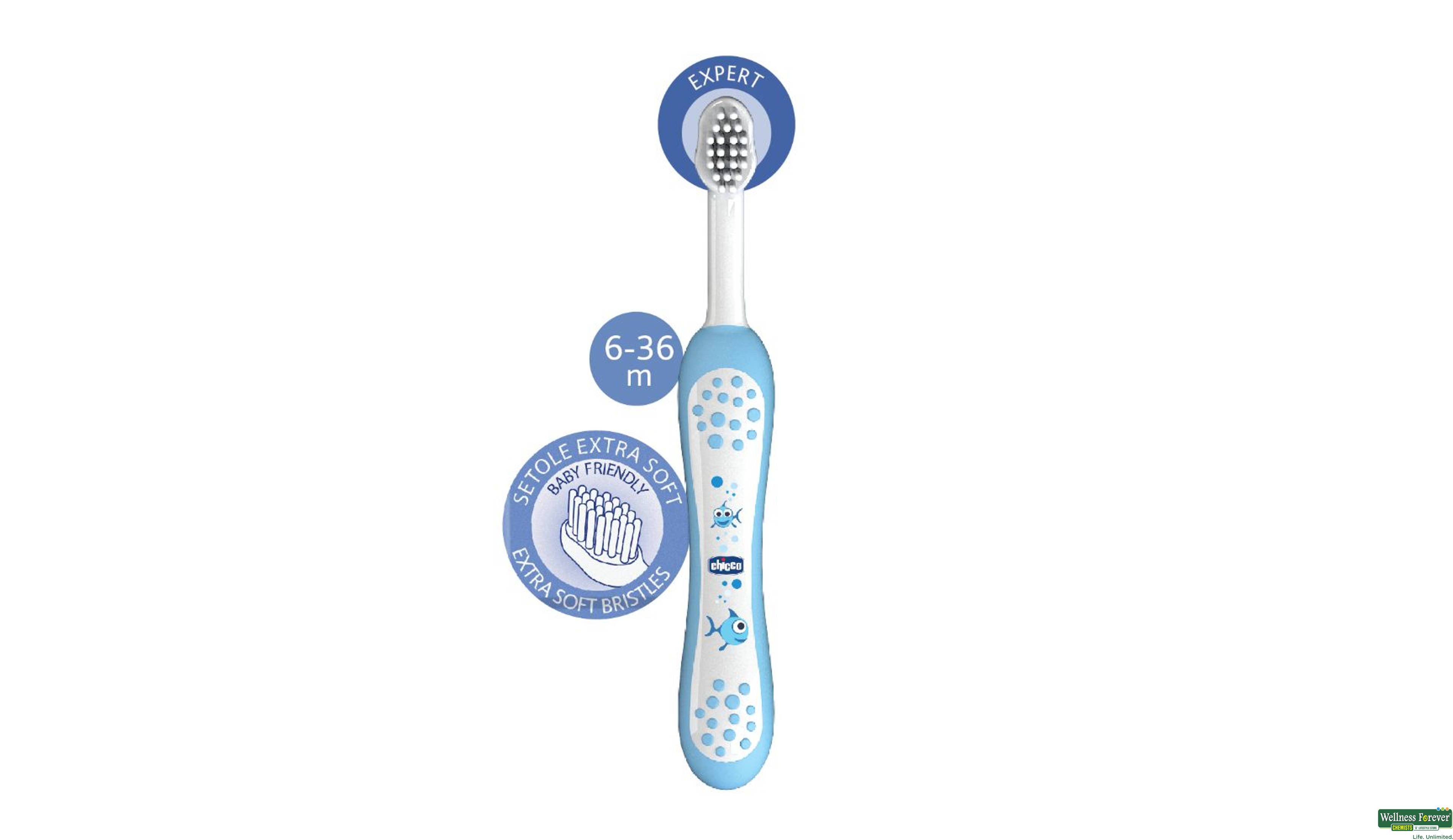 CHICCO T/BRUSH 6M+ LIGHT BLUE 1PC- 3, 1PC, 