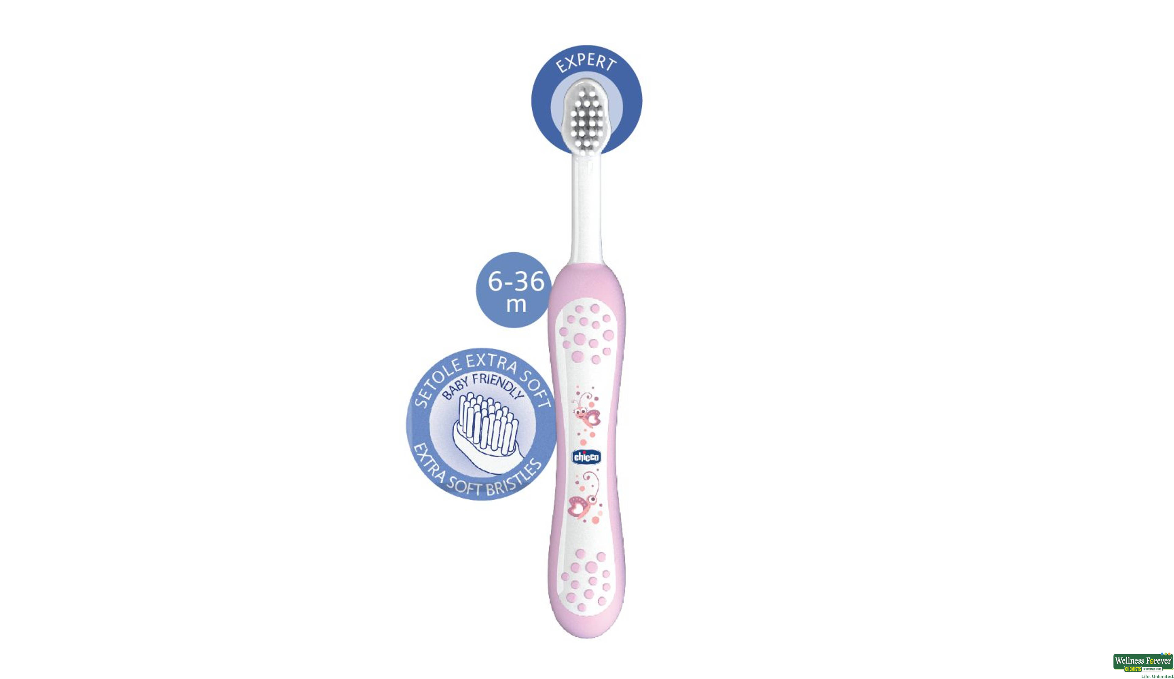 CHICCO T/BRUSH 6M+ PINK 1PC- 3, 1PC, 