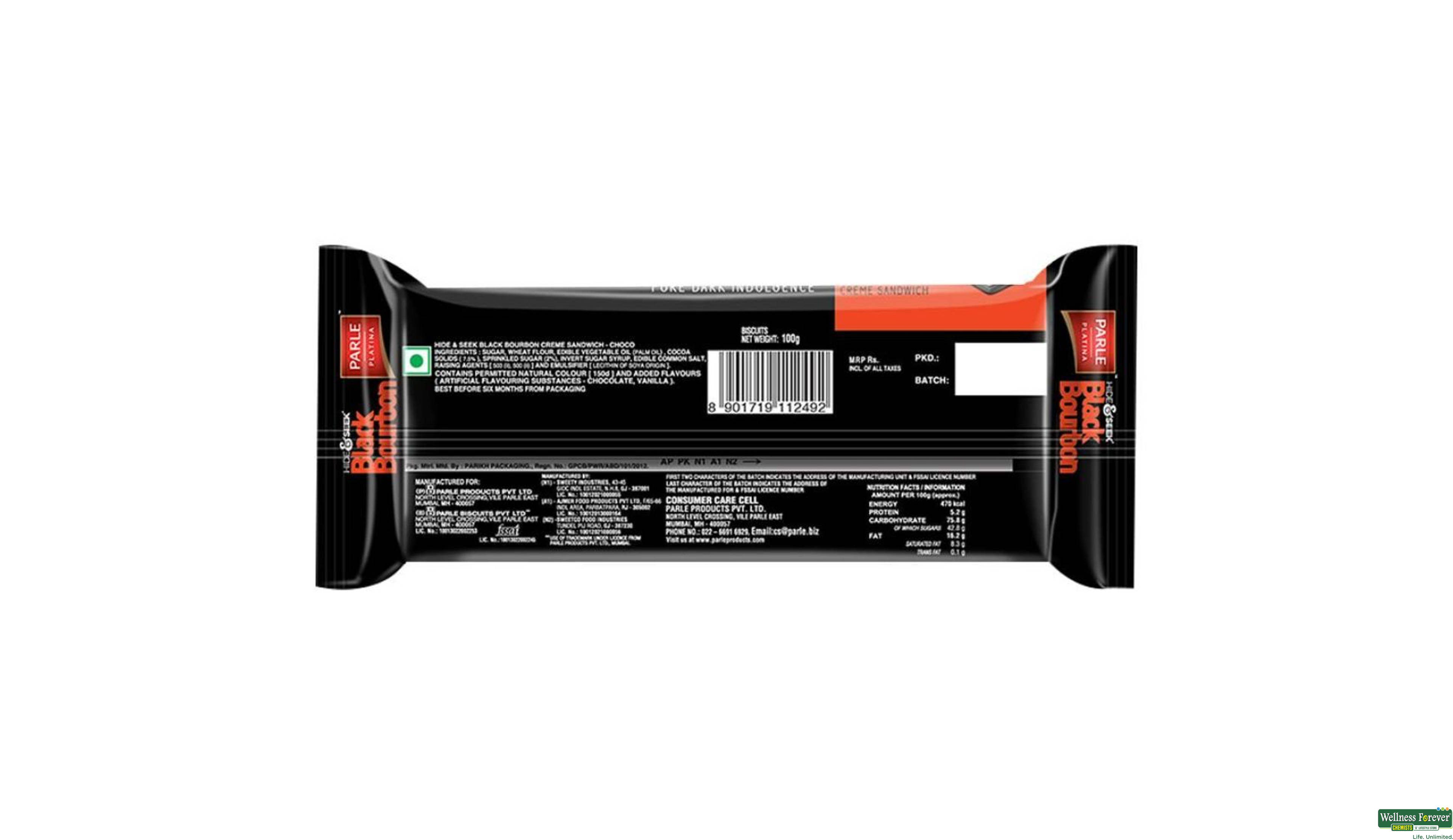 PARLE BISC BOURBON BLACK CHOC 100GM- 2, 100GM, 