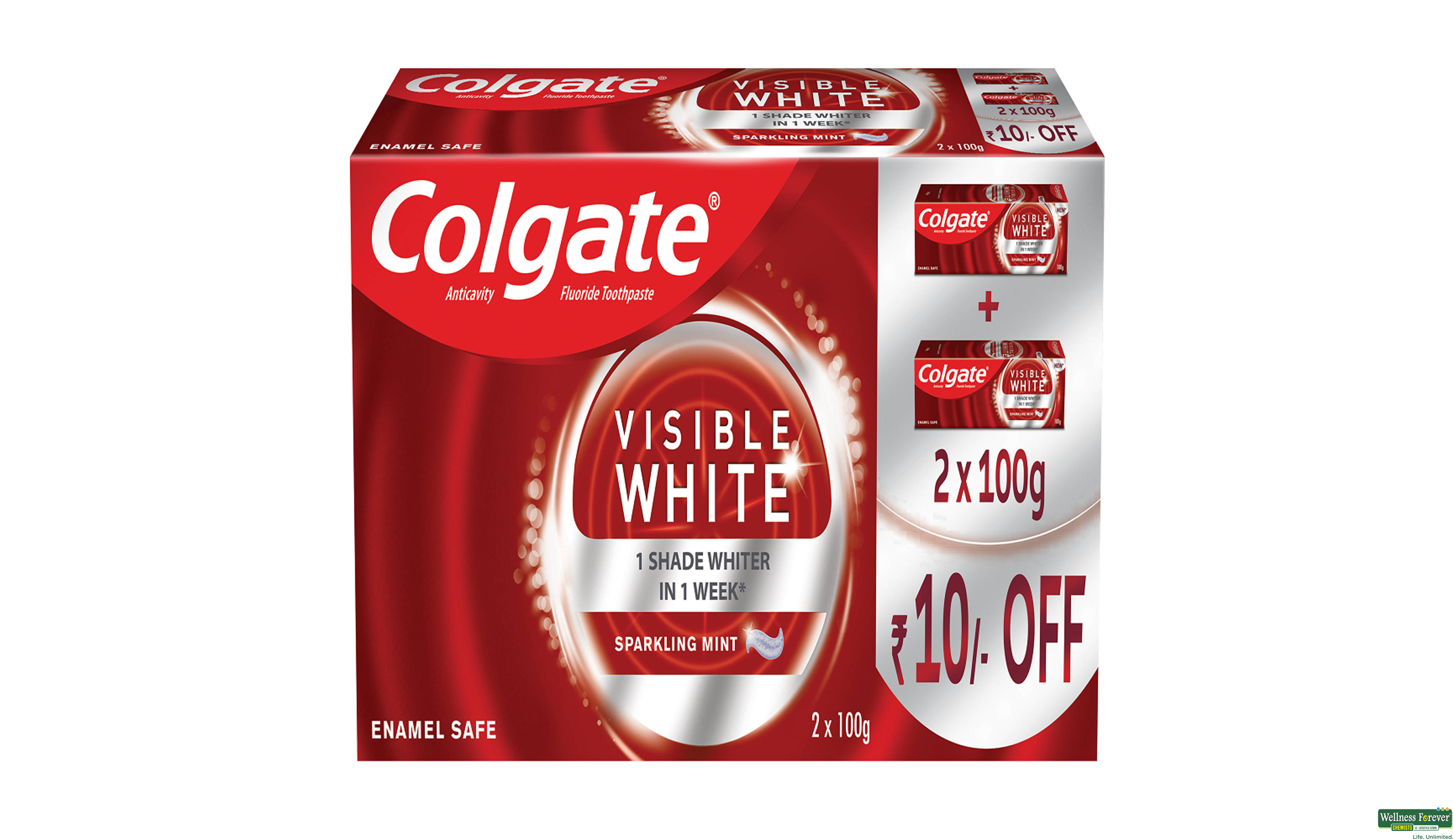 COLG T/PASTE VISIBALE WHITE 2X100GM- 1, 200GM, 