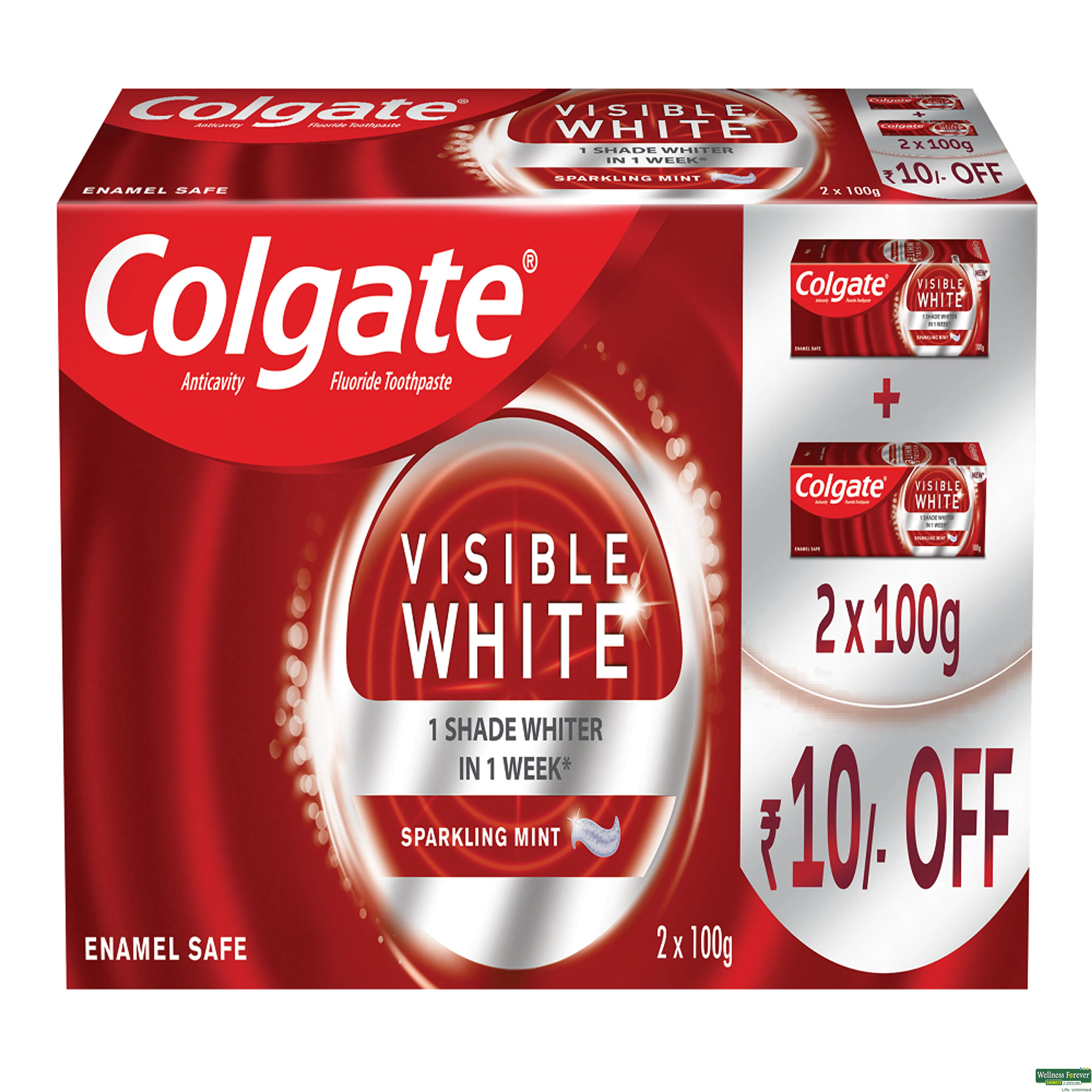 COLG T/PASTE VISIBALE WHITE 2X100GM-image