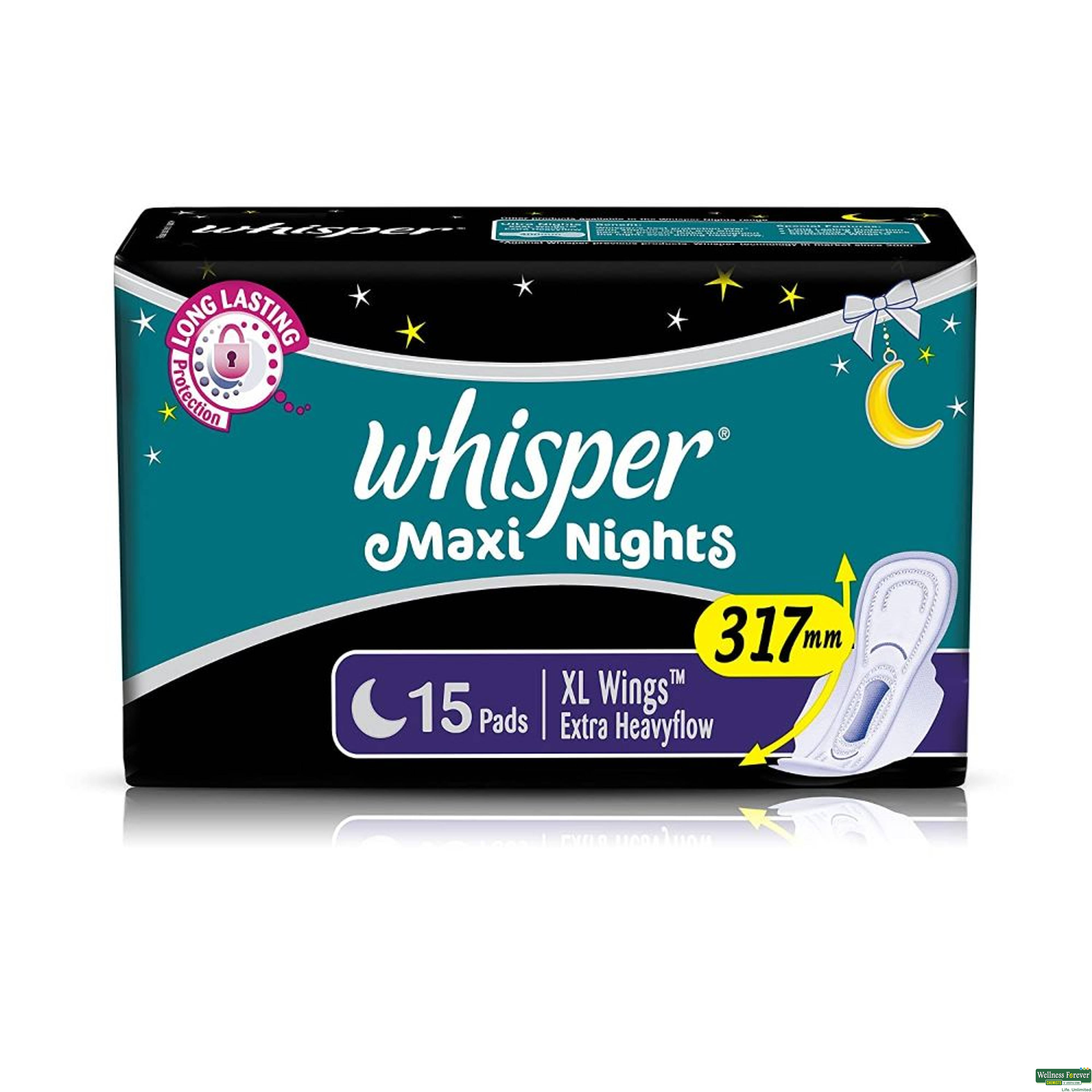 Whisper Maxi Nights Sanitary Pads XL 15 Pieces-image