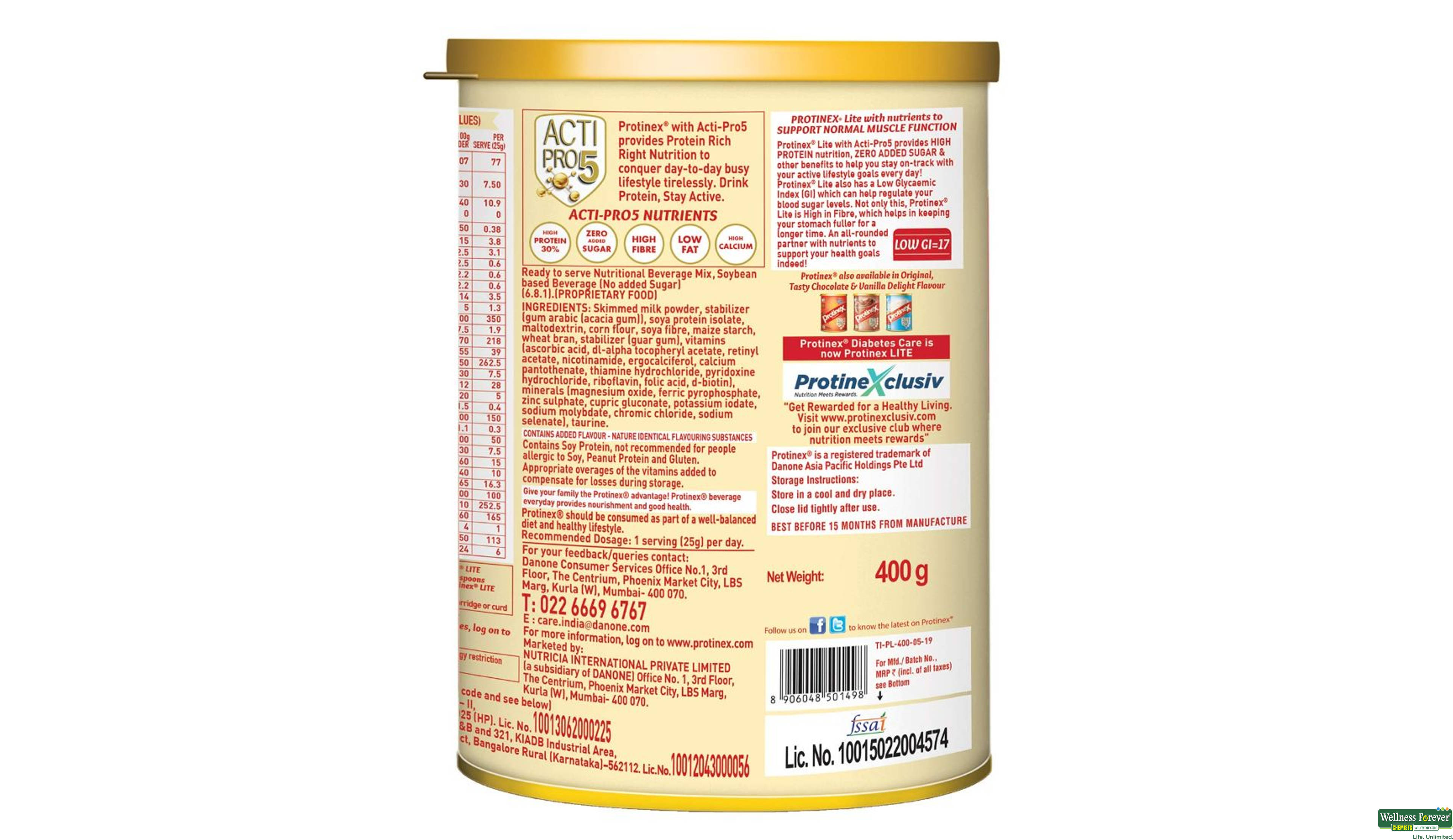 PROTINEX PWDR LITE VANILLA TIN 400G- 2, 400GM, null