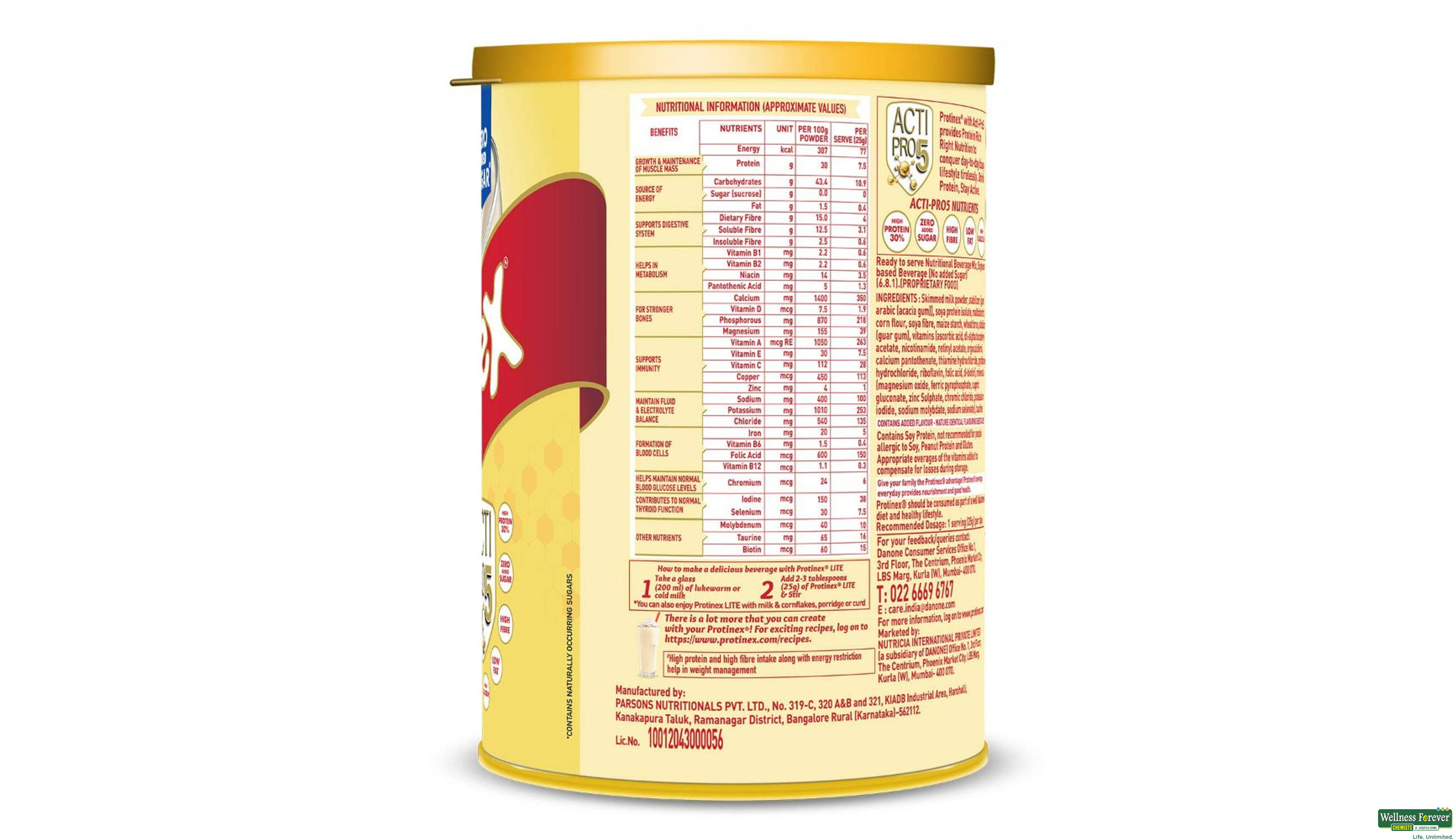 PROTINEX PWDR LITE VANILLA TIN 400G- 3, 400GM, null