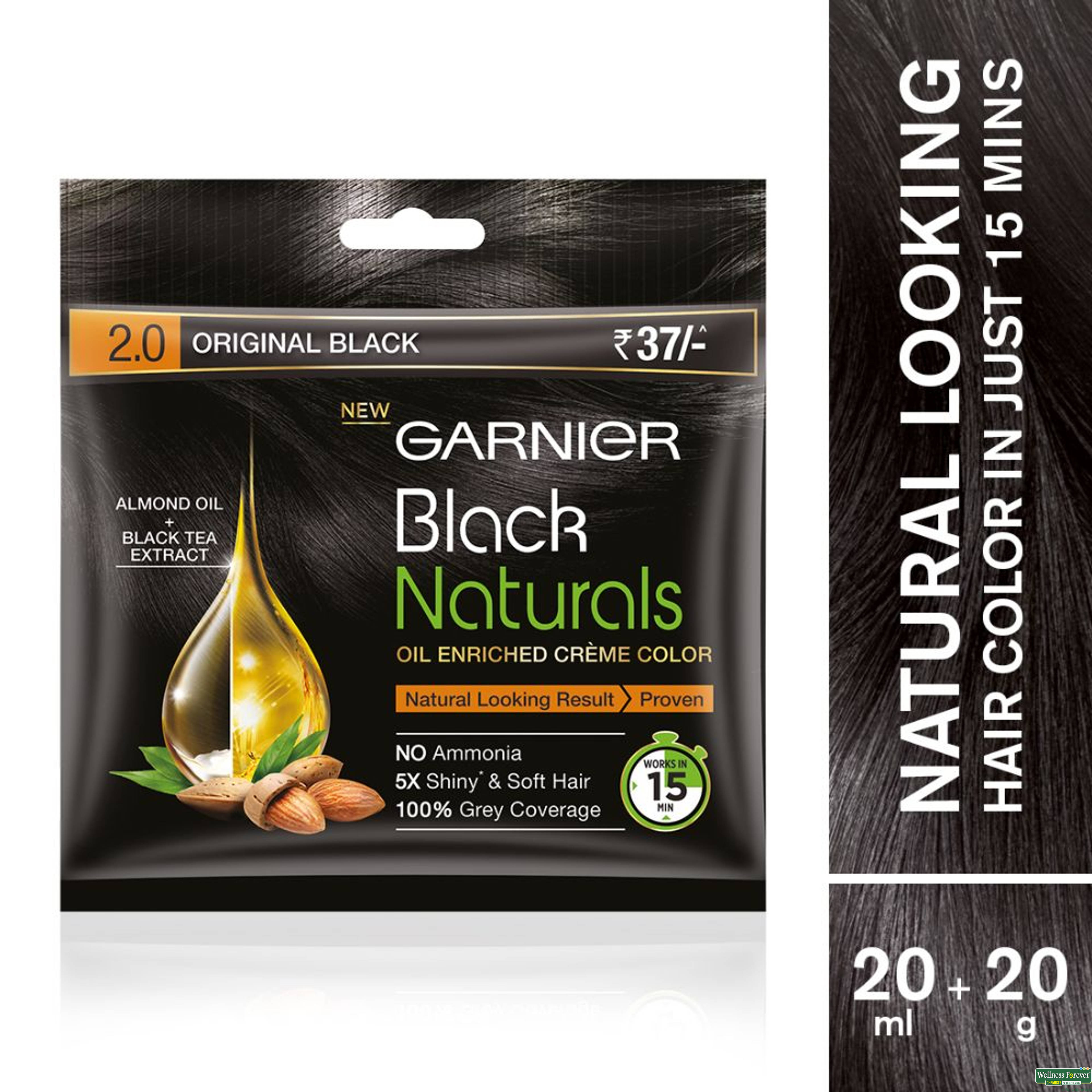 Garnier Color Naturals Hair Color Shade 2.0 Original Black, 20 g-image