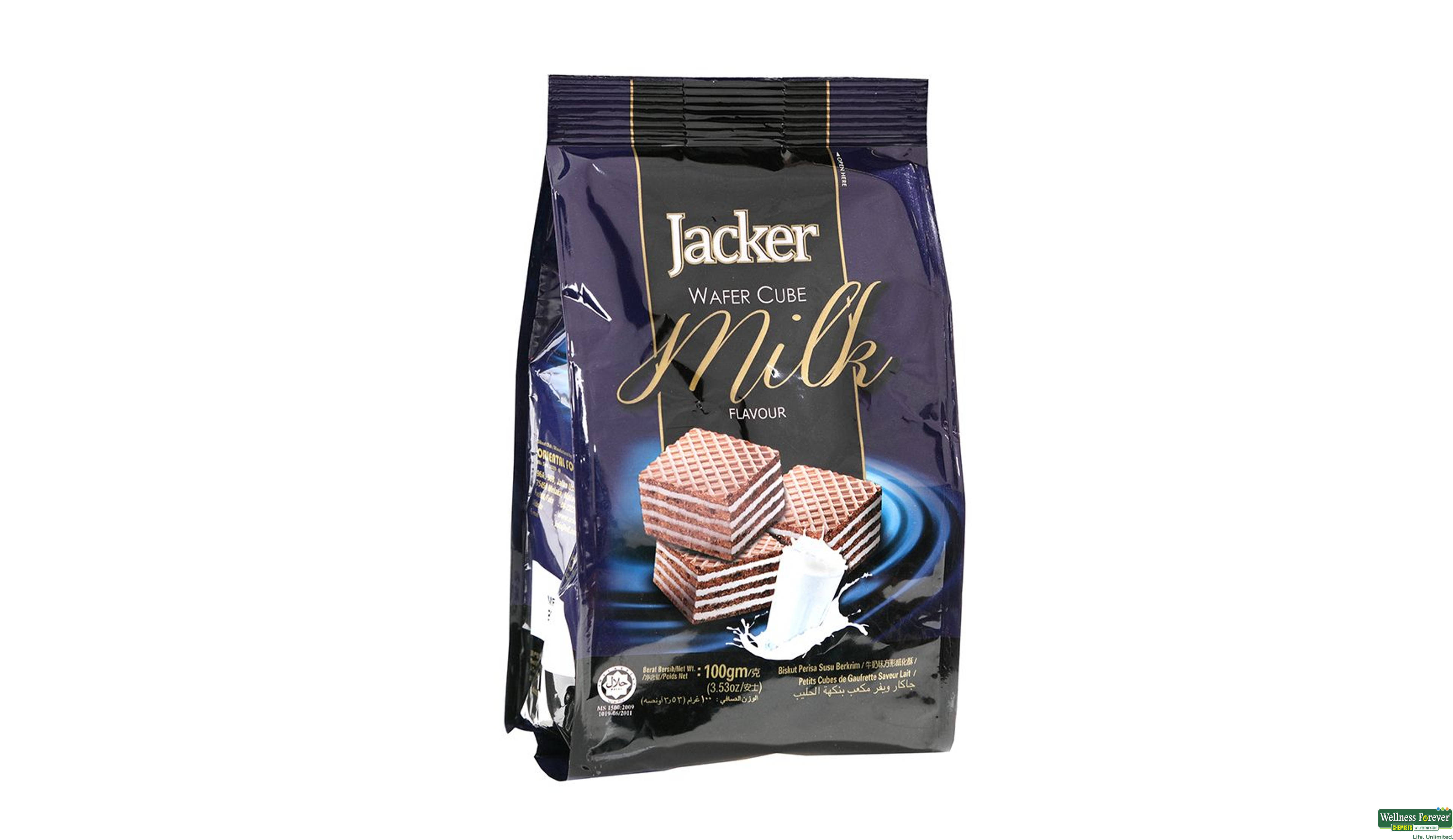 JACKER WAFER CUBE MILK 100GM- 1, 100GM, 