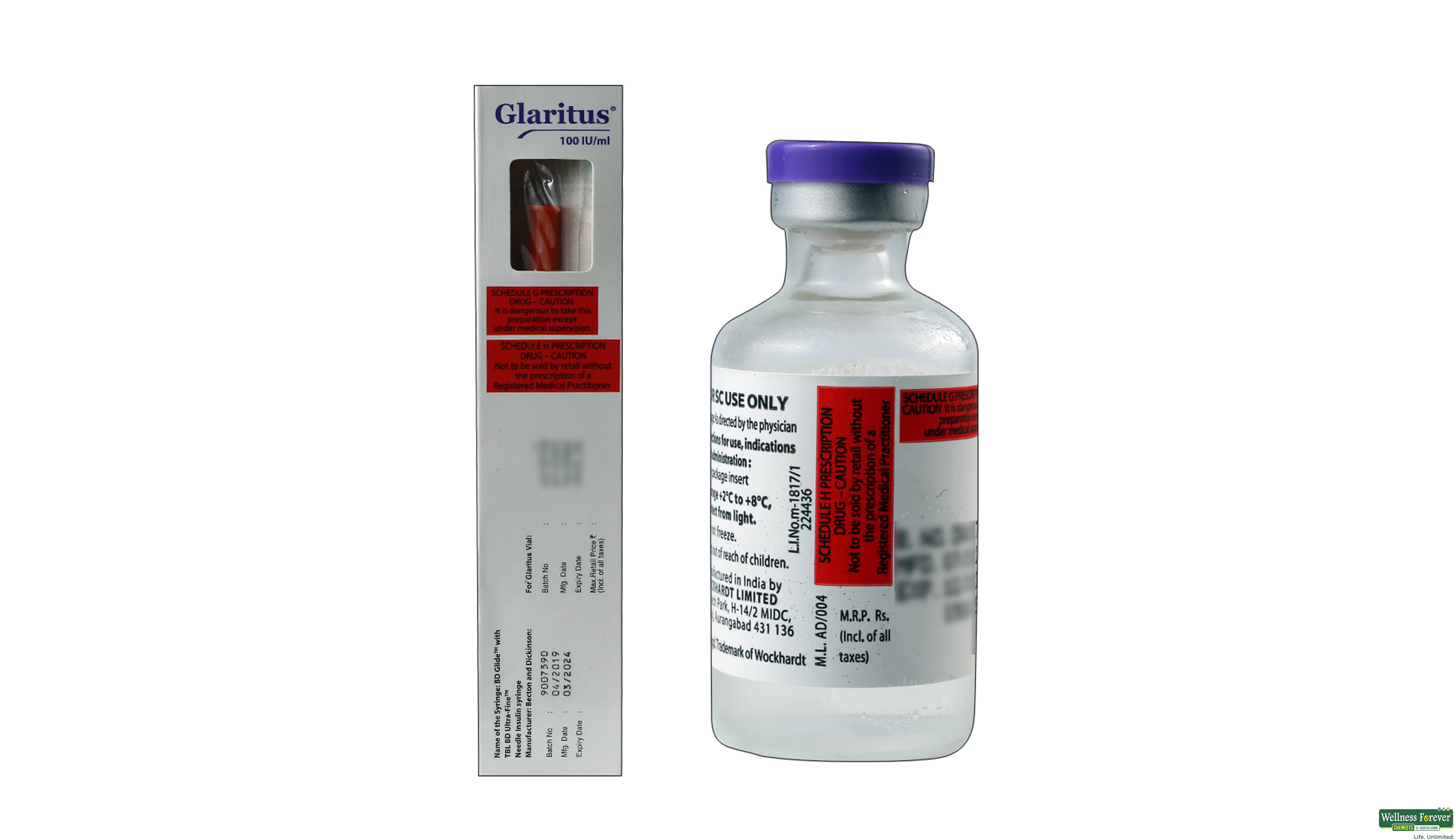 GLARITUS 100IU 10ML INJ VIAL- 2, 1PC, 
