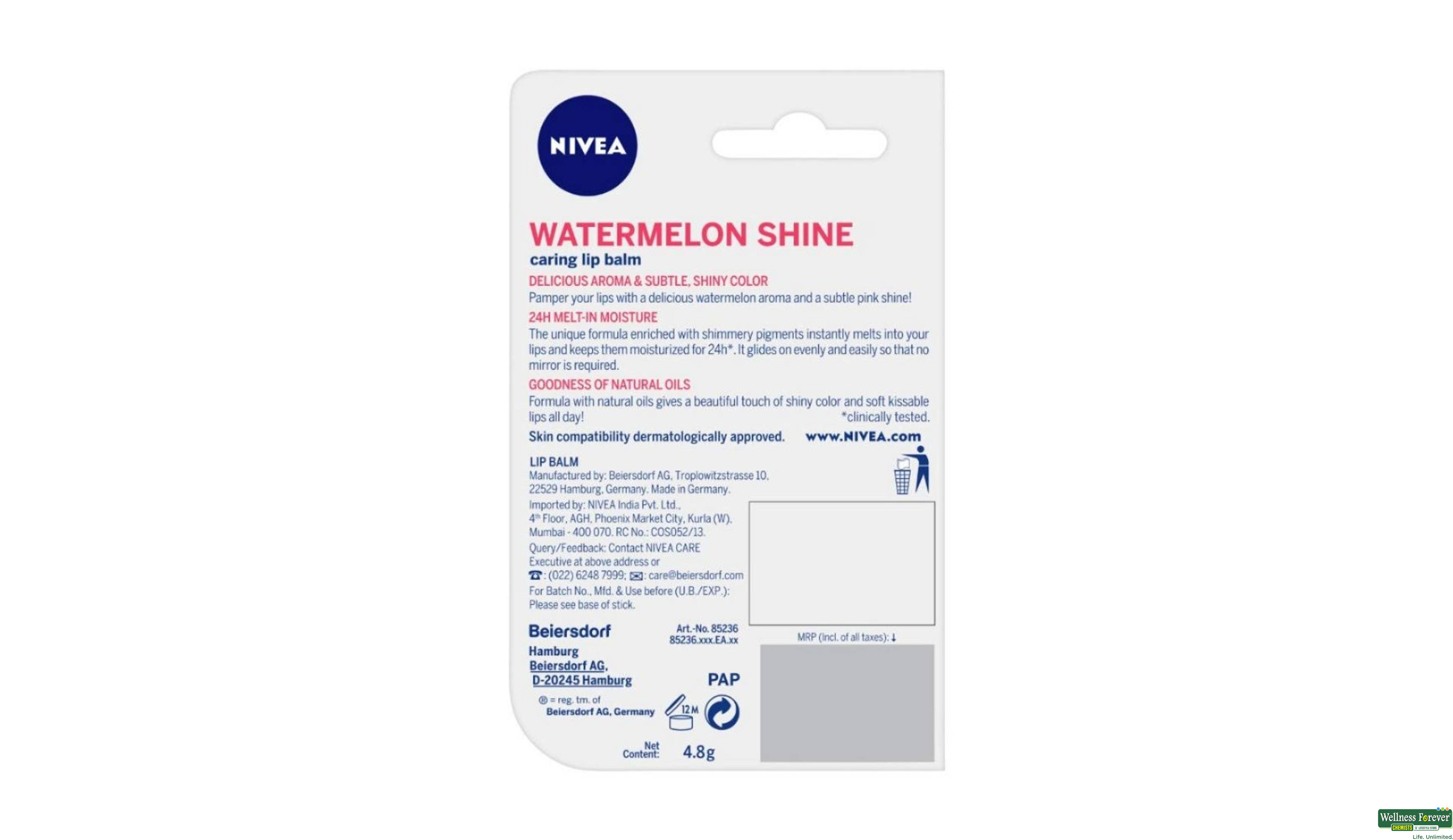 NIVEA LIP CARE WATERMELON 4.8GM- 7, 4.8GM, 