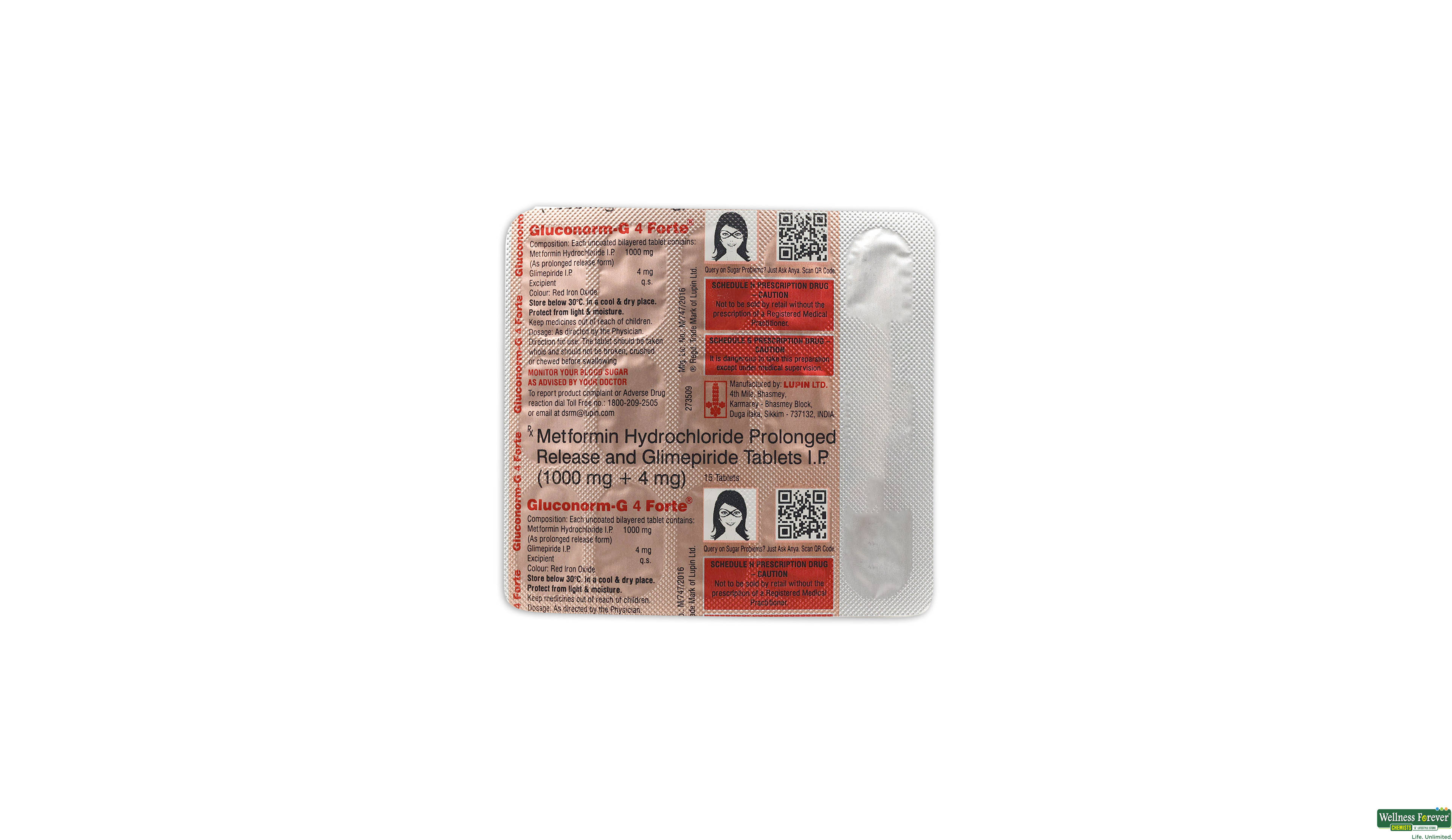 GLUCONORM-G4 FORTE 15TAB- 1, 15TAB, 