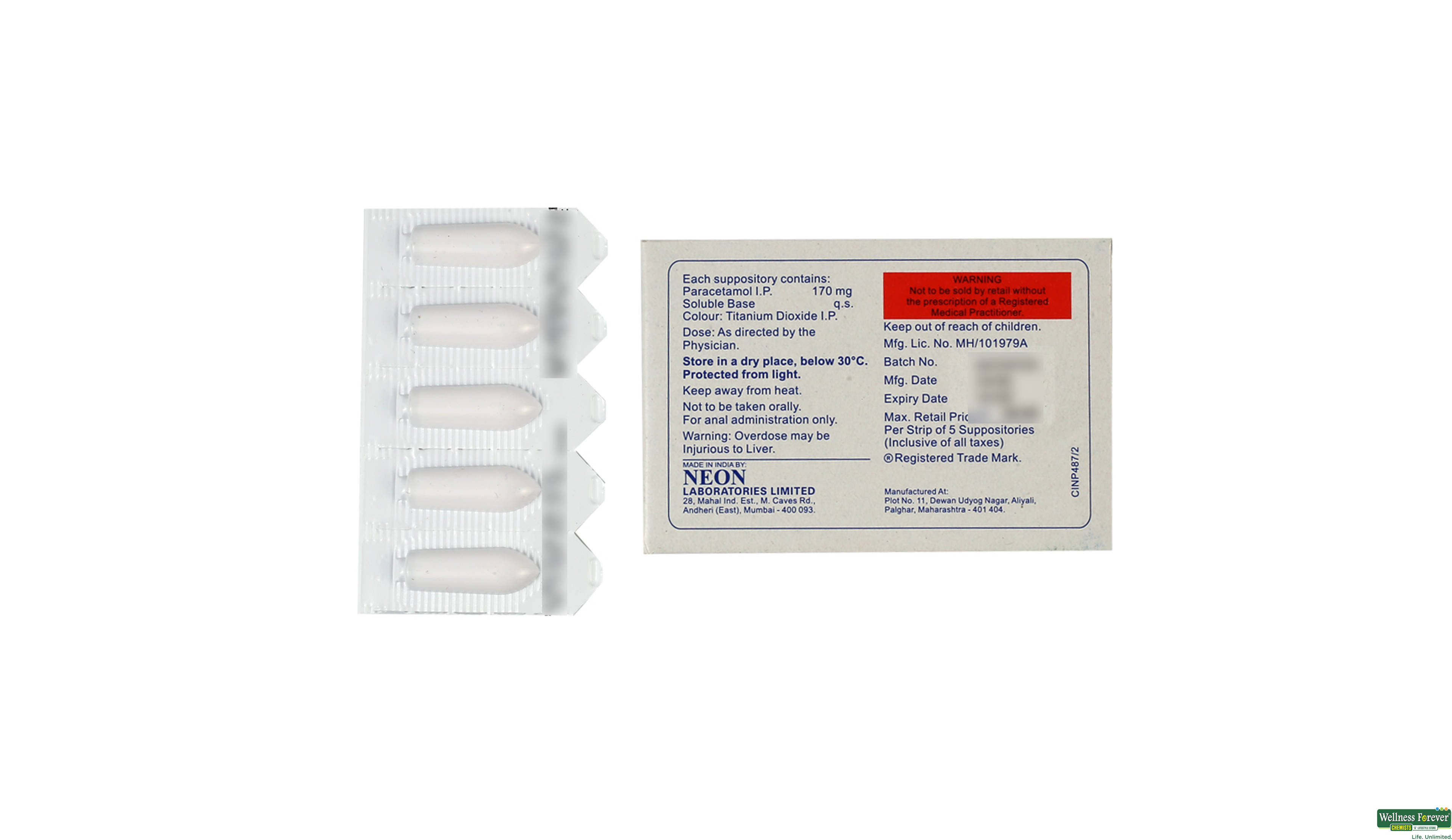NEOMOL 170MG SUPP 5PC- 2, 5PC, 
