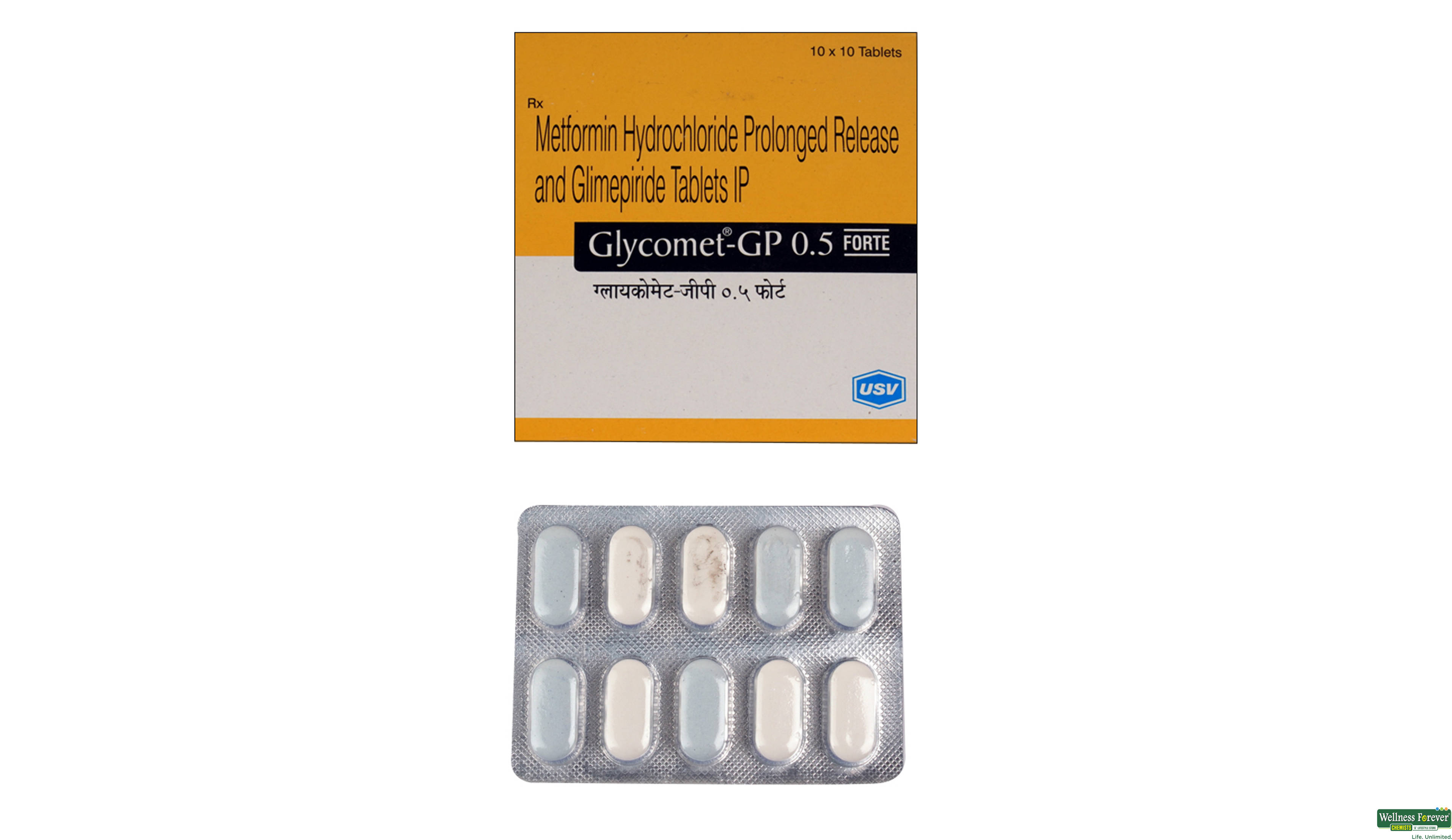 GLYCOMET-GP 0.5MG FORTE 10TAB- 1, 10TAB, 