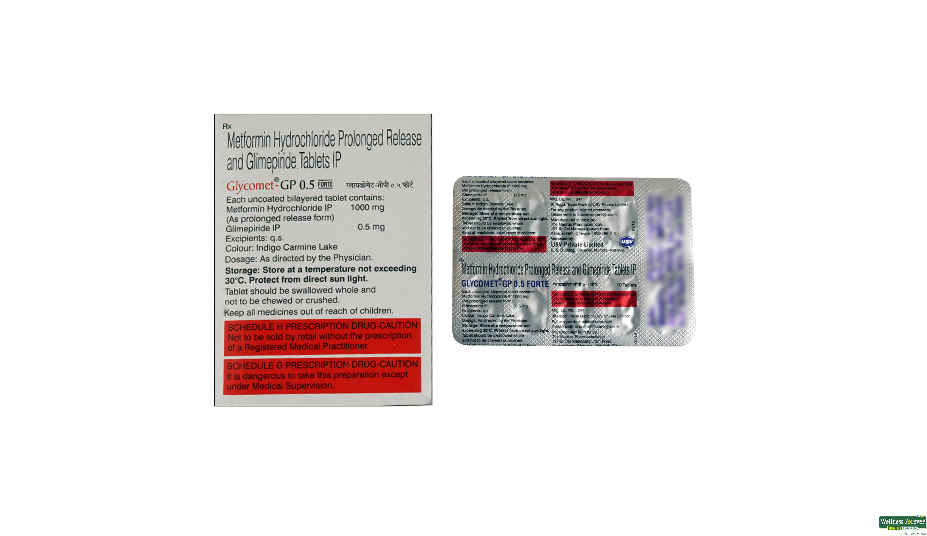GLYCOMET-GP 0.5MG FORTE 10TAB- 2, 10TAB, 