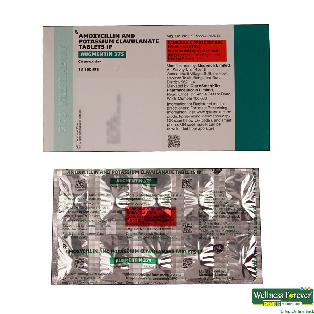 Buy Augmentin 375mg 10 Tablets Online at Best Prices | Wellness Forever