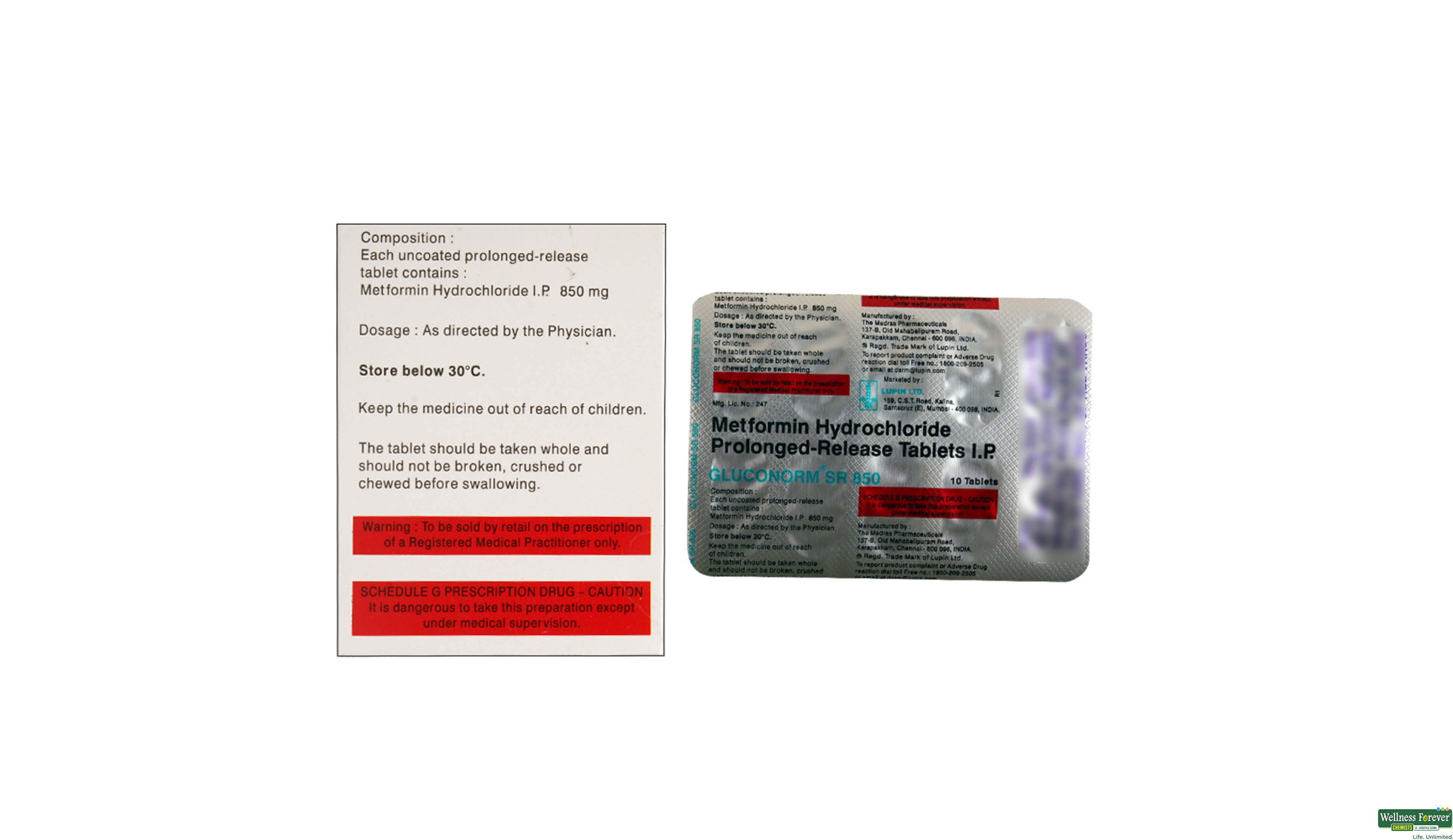 GLUCONORM-SR 850MG 10TAB- 2, 10TAB, 
