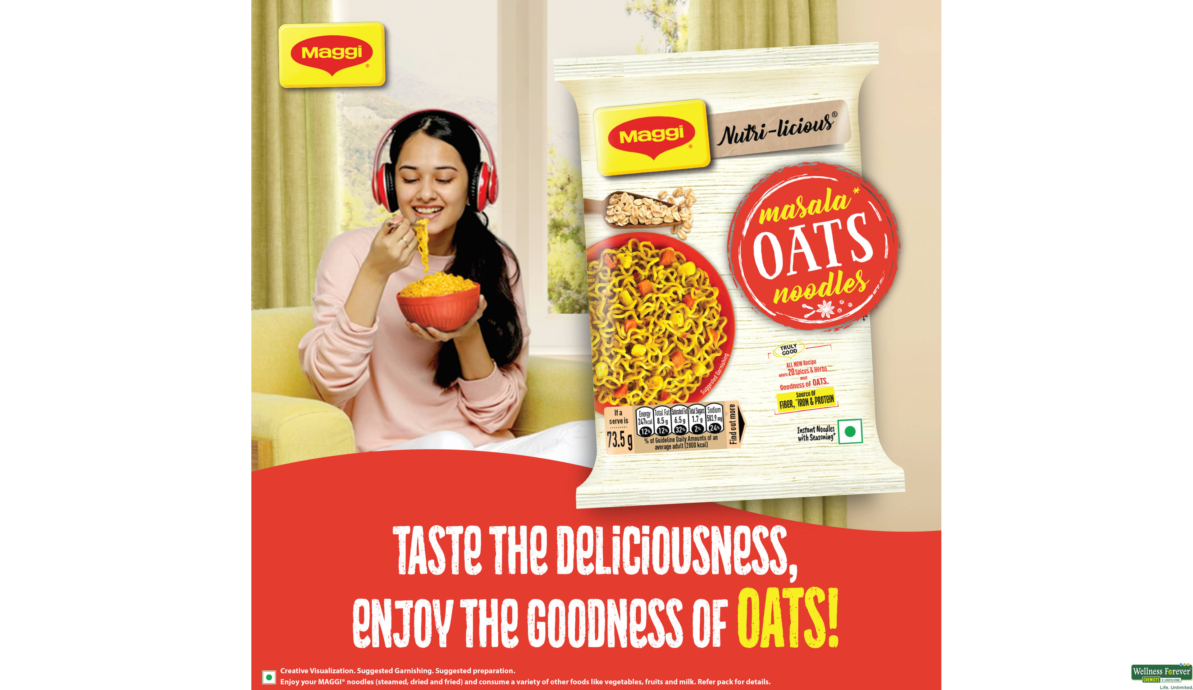 MAGGI NOODLE MASALA OATS 73GM- 8, 73GM, null
