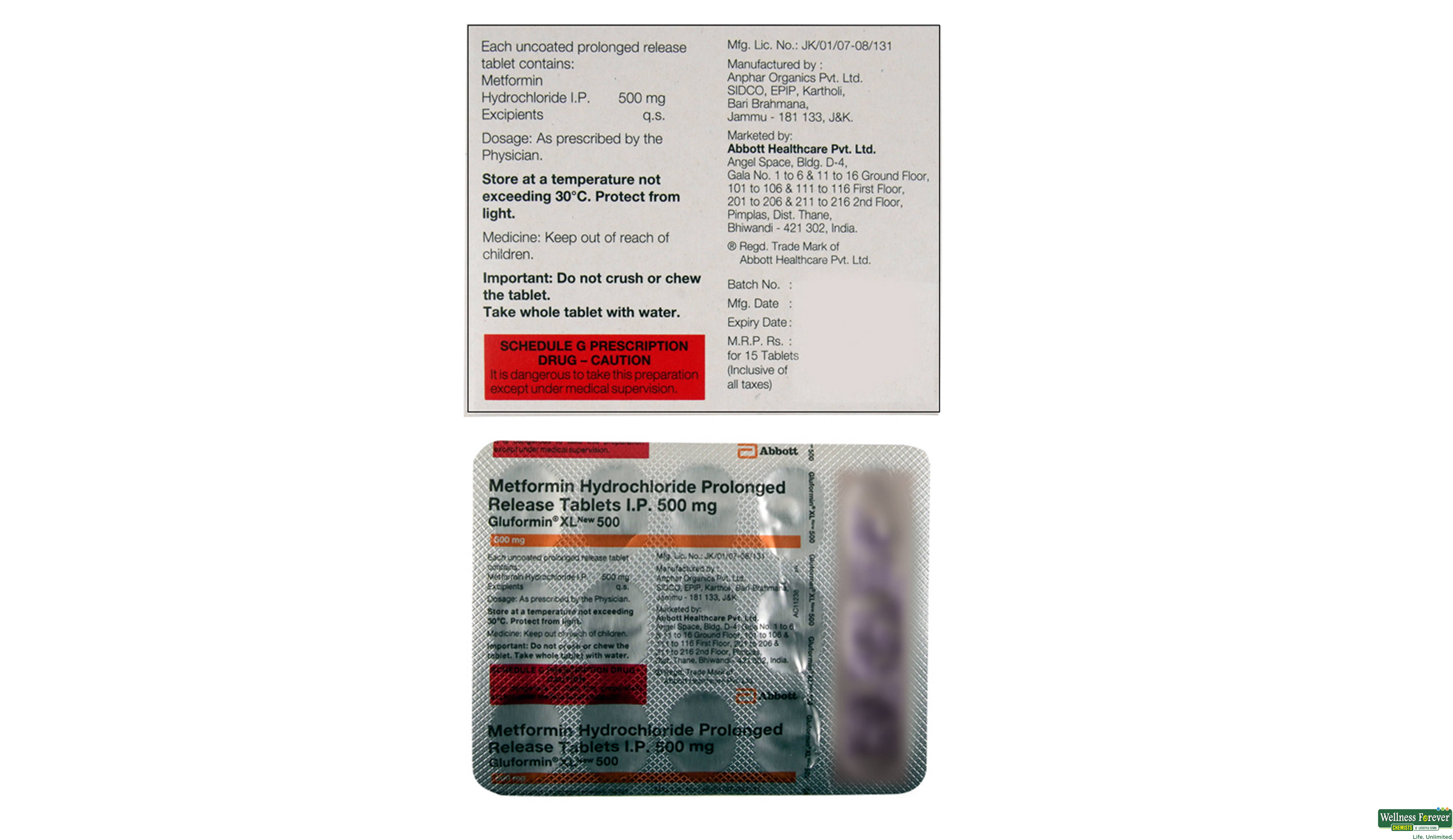 GLUFORMIN-XL 500MG 15TAB- 2, 15TAB, 