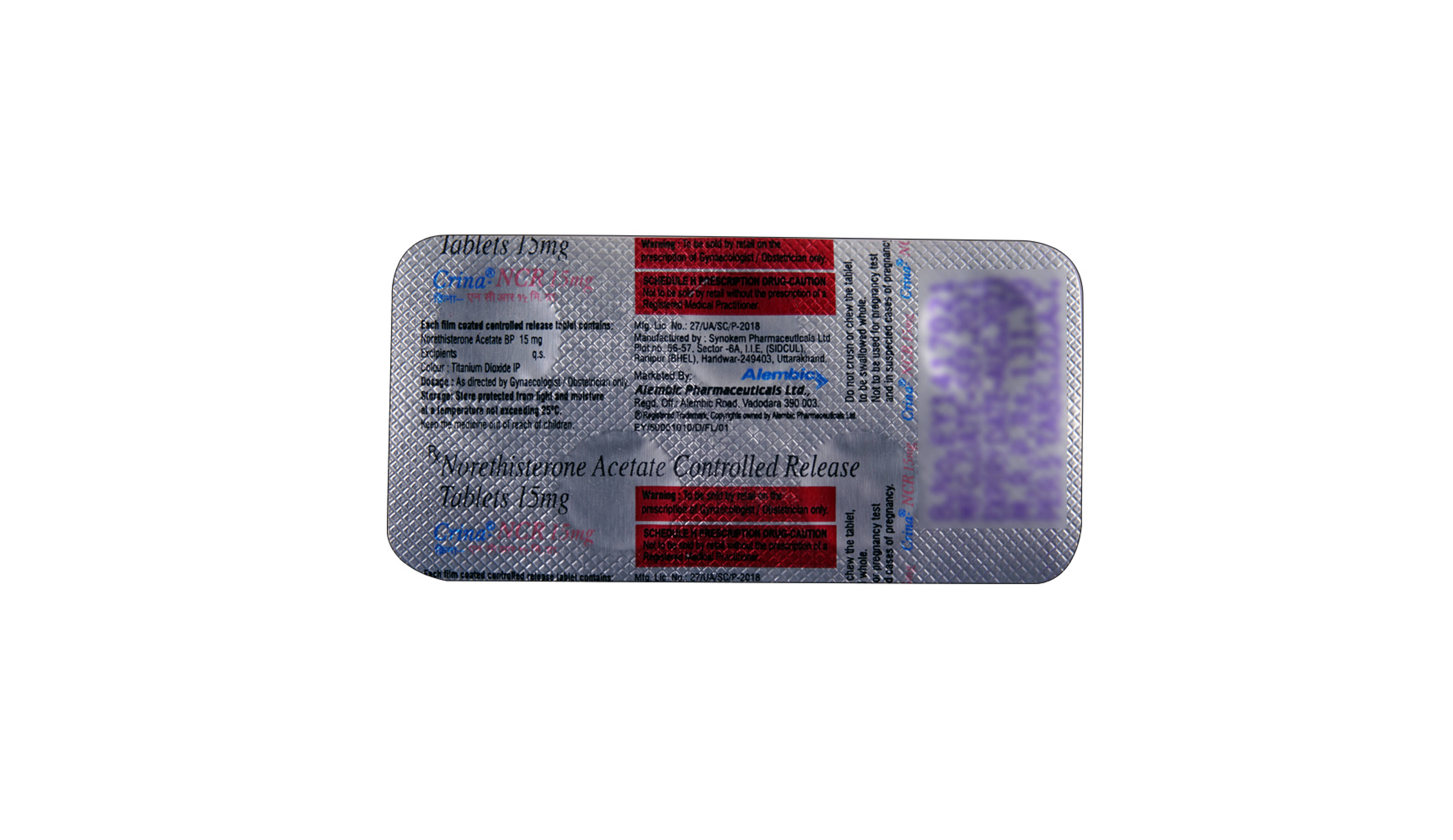 CRINA-NCR 15MG 5TAB- 2, 5TAB, 