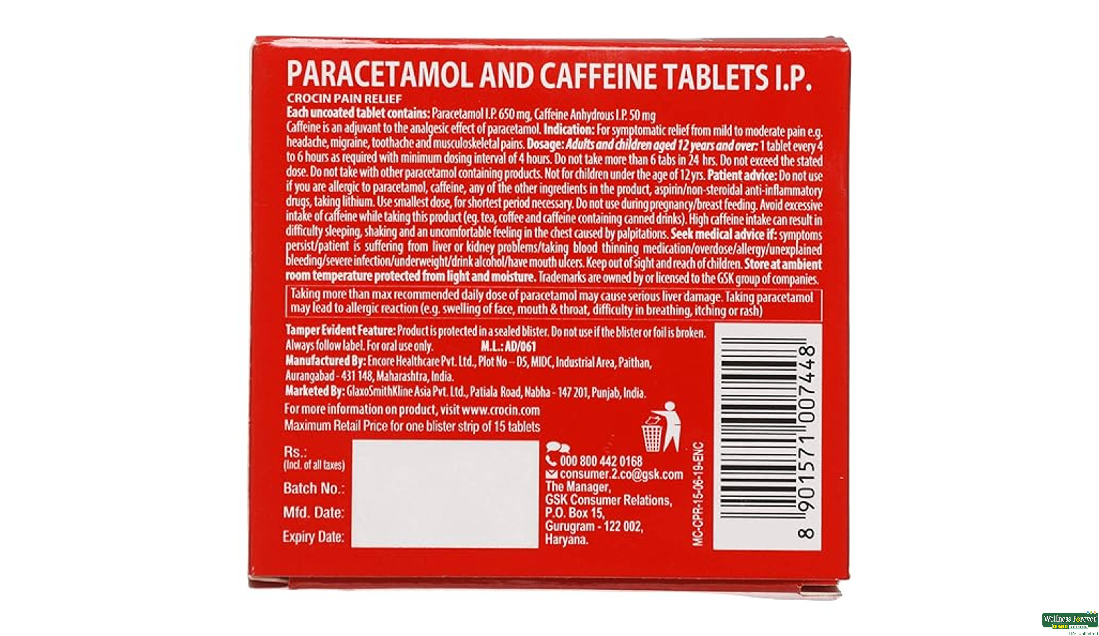CROCIN-PAIN-RELIEF 15TAB- 3, 15TAB, 