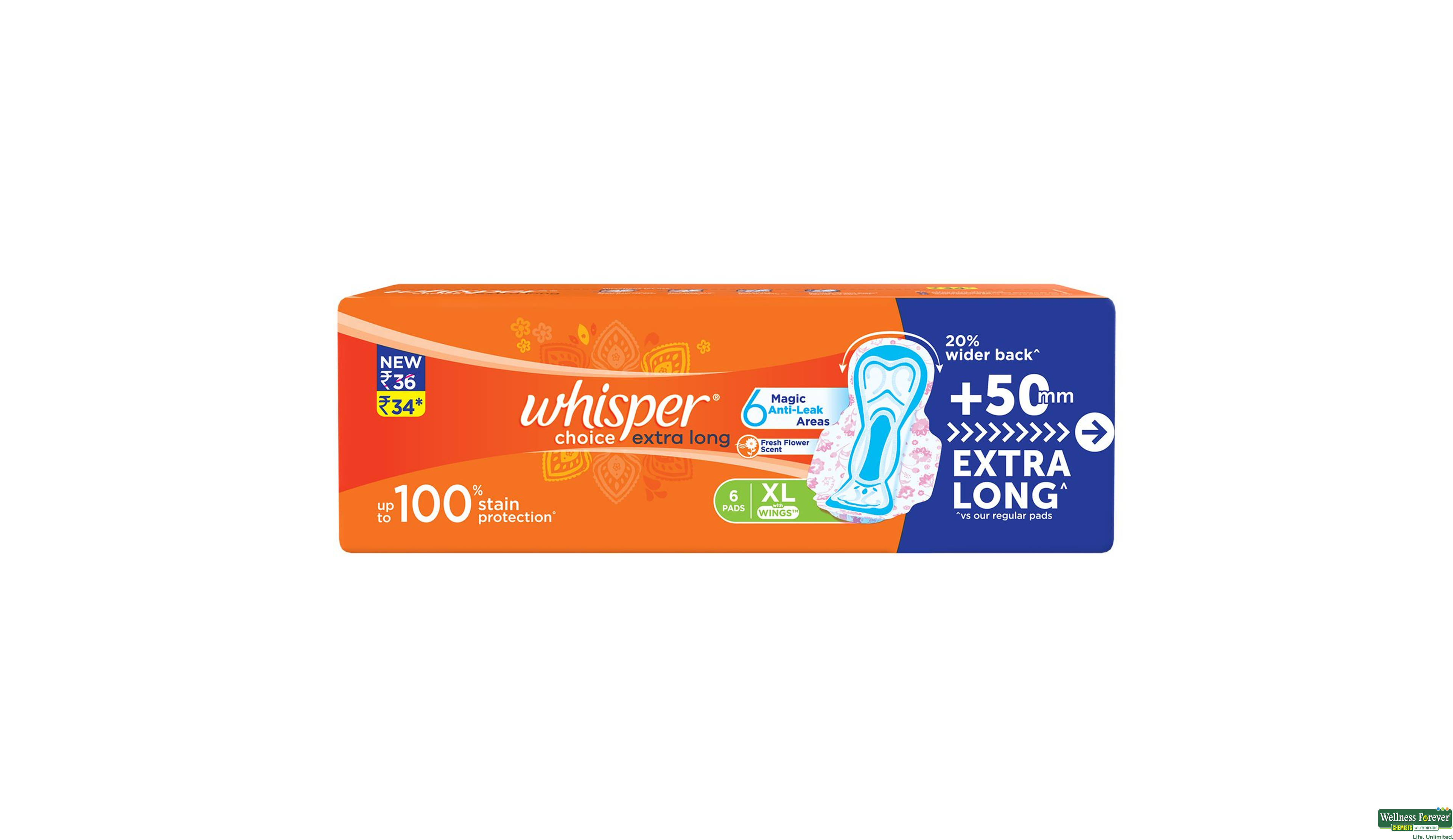 WHISPER SA/PADS CHOICE WINGS XL 6PC- 1, 6PC, 