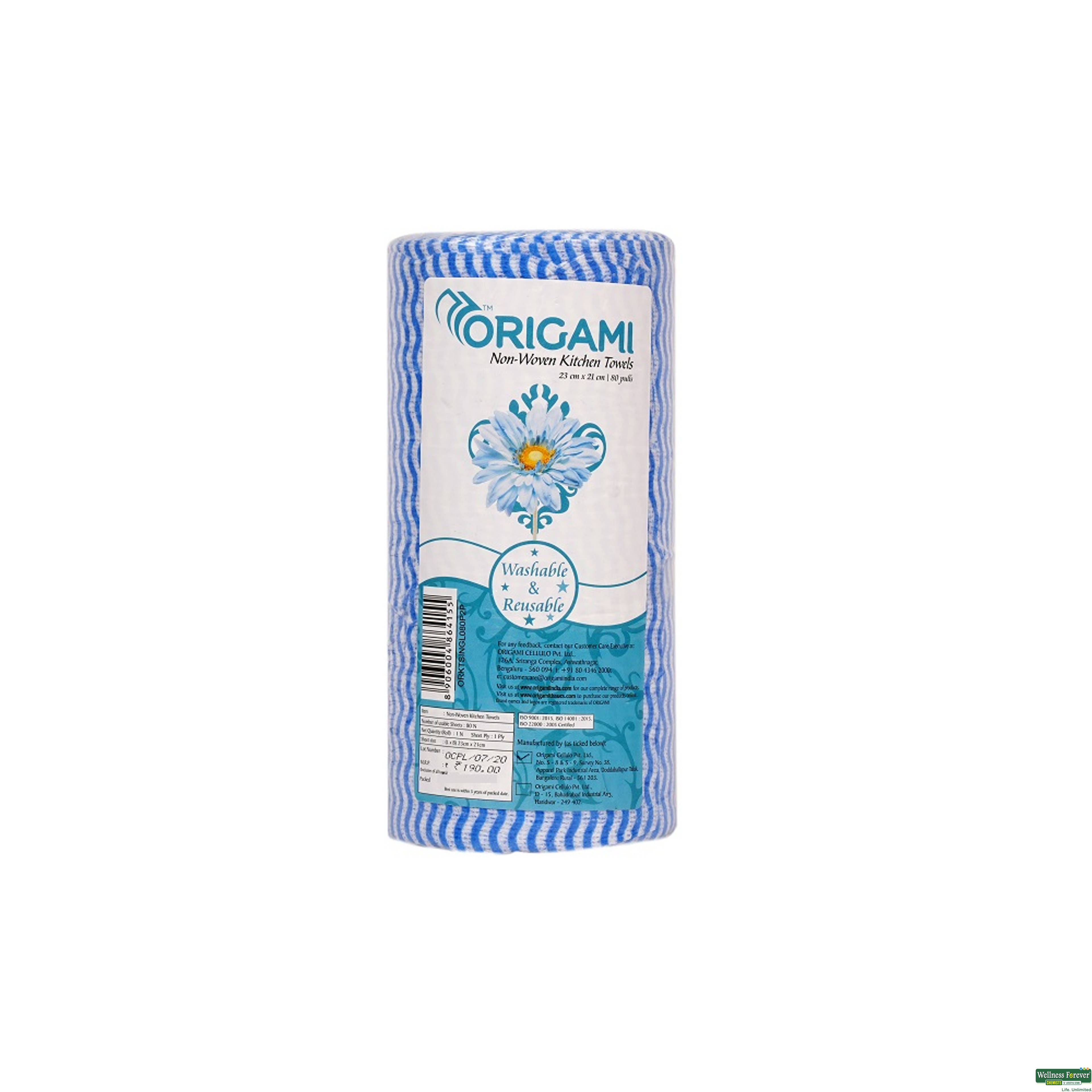 Origami Single Roll Non-Woven Kitchen Towels 80 Pulls-image