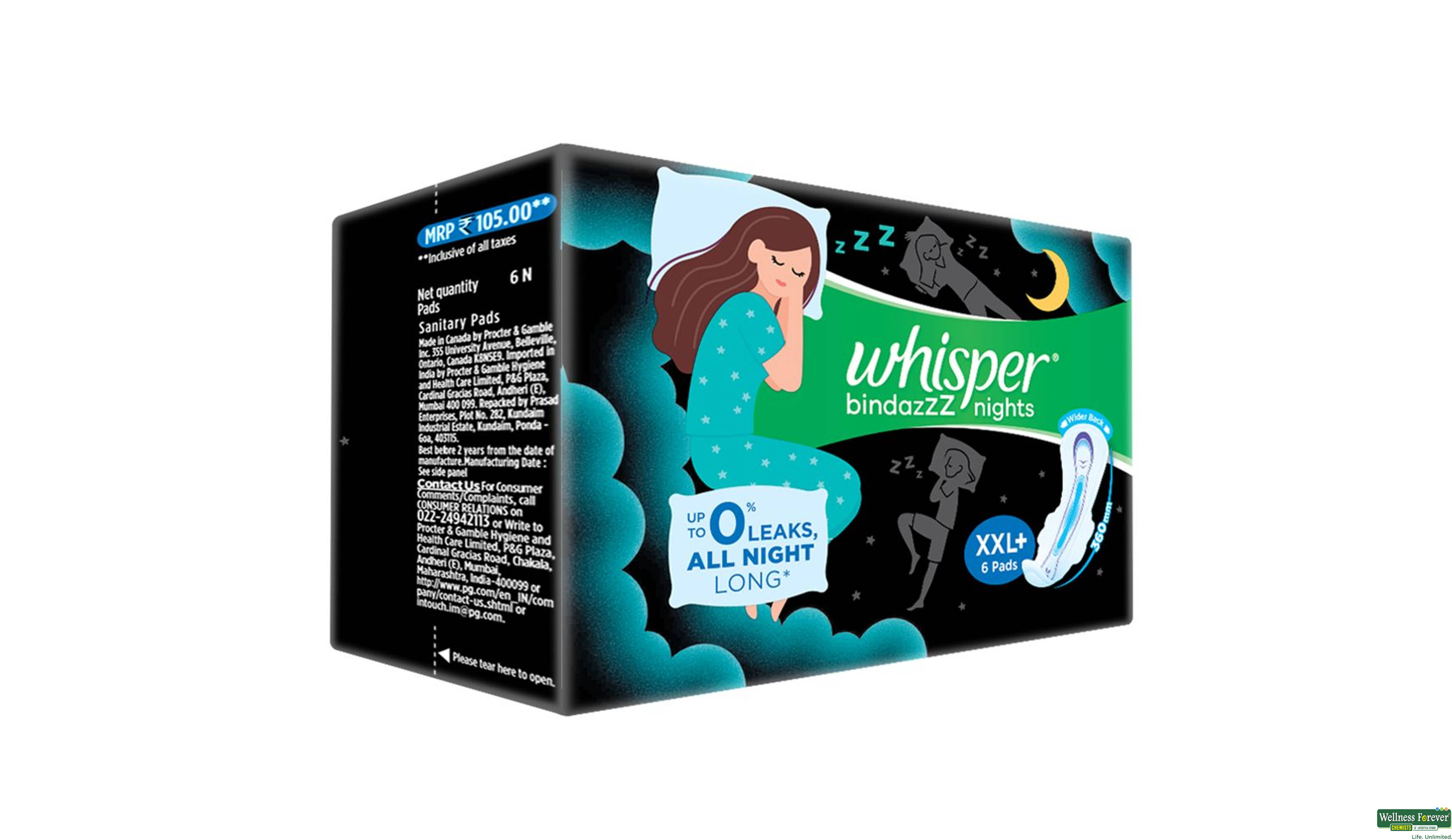 WHISPER SA/PADS ULTRA NIGHTS XXL 6PADS- 3, 6PC, 