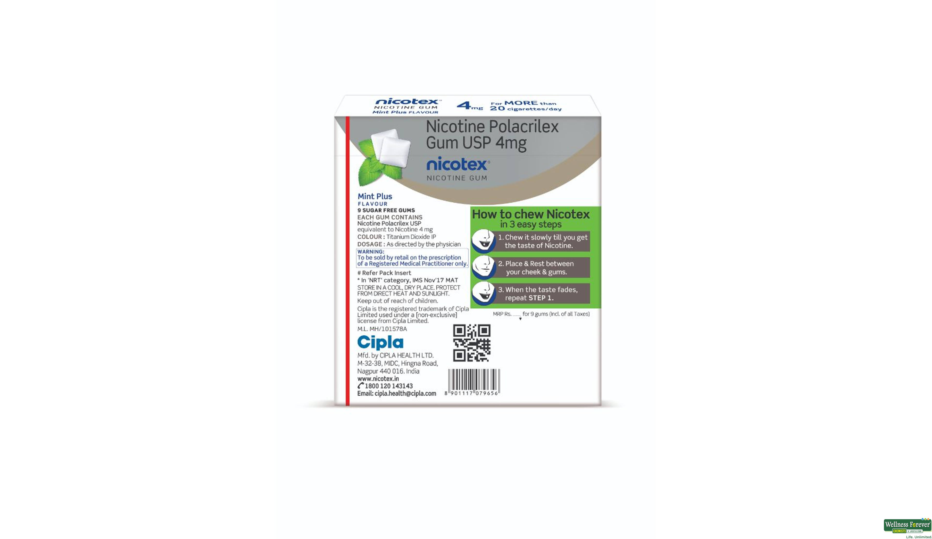 NICOTEX-MINT PLUS S/F 4MG 9GUM ##- 2, 9GUM, 