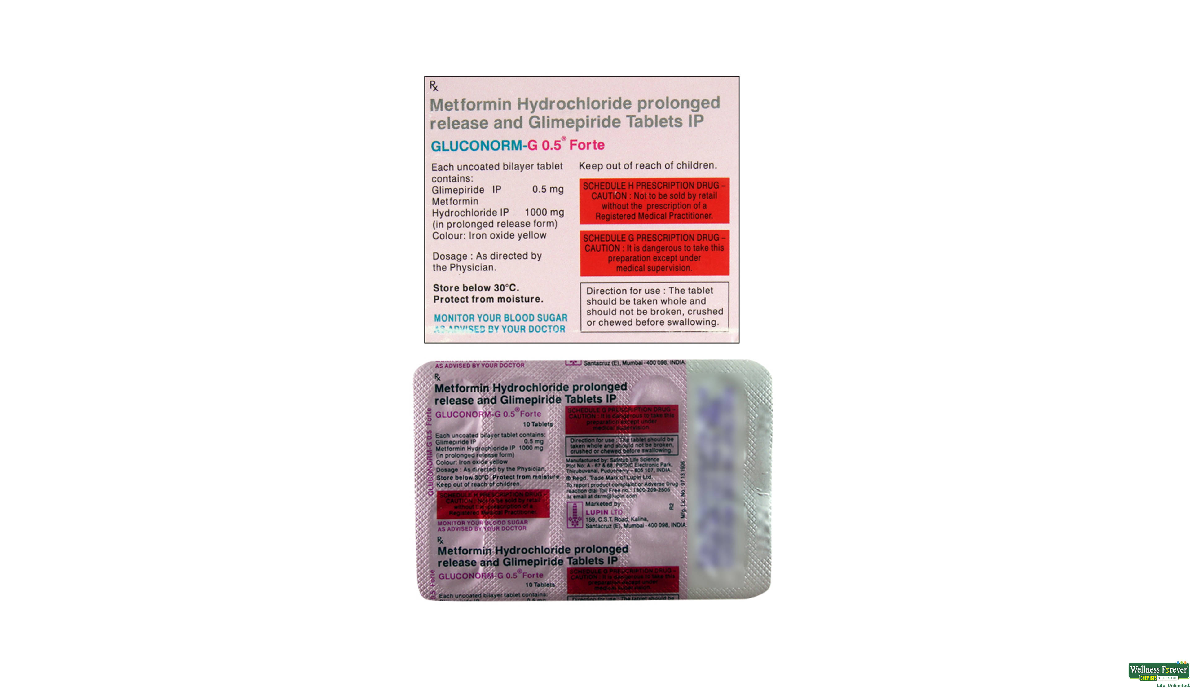 GLUCONORM-G 0.5MG FORTE 10TAB- 2, 10TAB, 