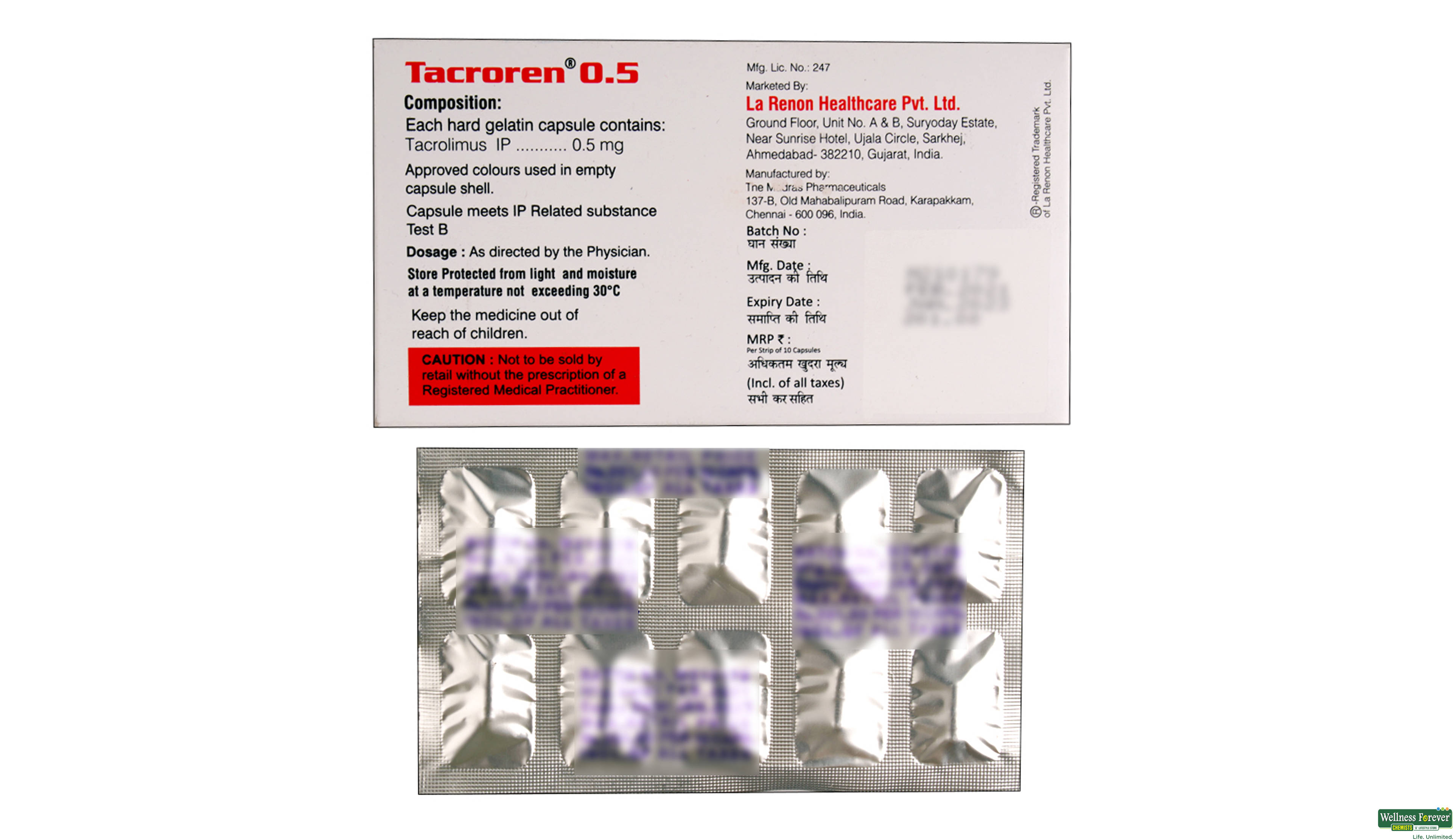 TACROREN 0.5MG 10CAP- 2, 10TAB, 