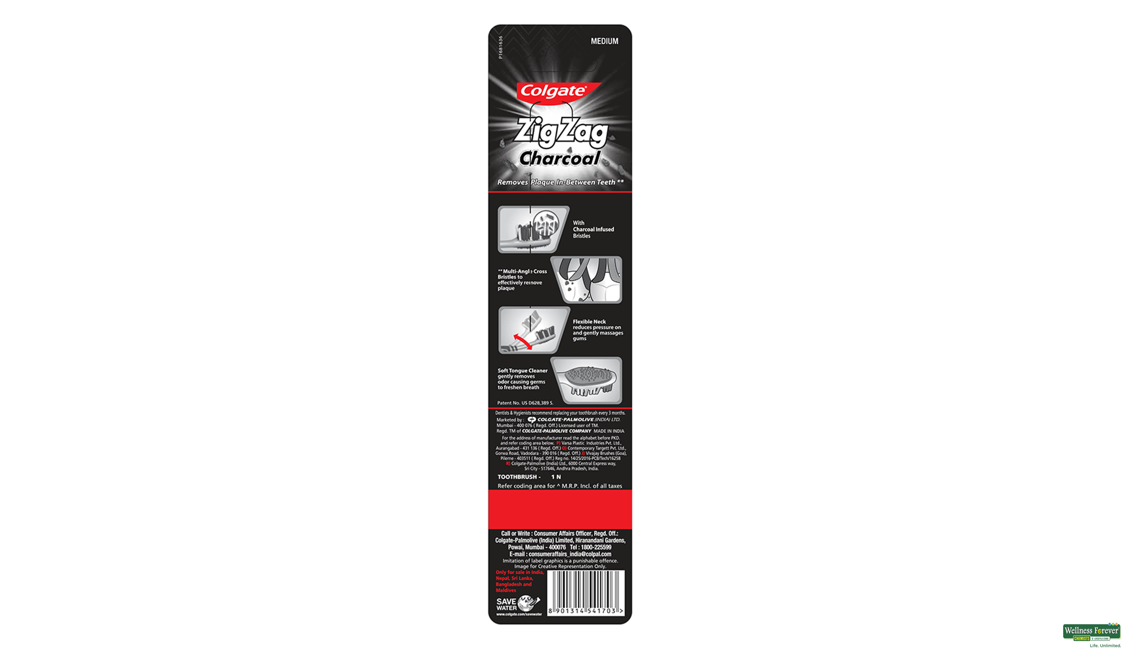 COLG T/BRUSH ZIG ZAG BLACK M 1PC- 2, 1PC, 