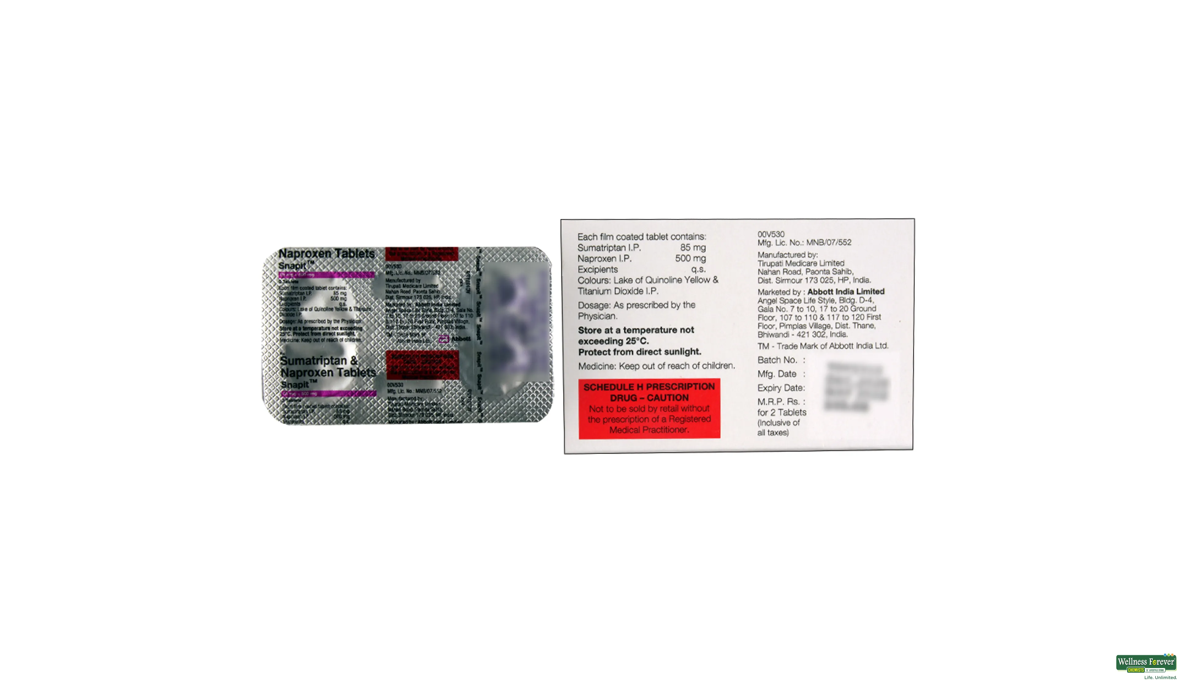 SNAPIT 85MG/500MG 2TAB- 2, 2TAB, 