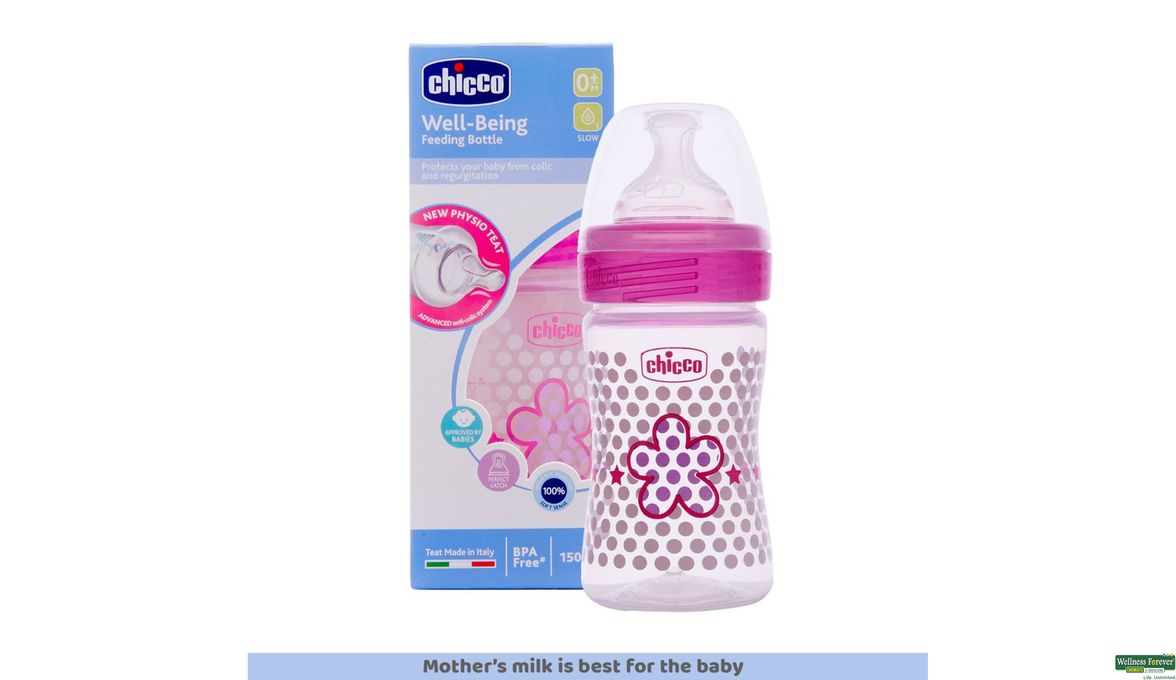 CHICCO FEED/BOTT PINK 150ML- 3, 150ML, 
