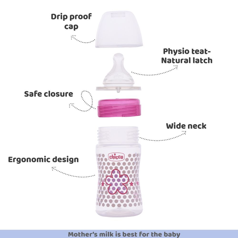 Chicco Baby Milk Feeding Bottle With Wide Neck, 150ml, For Babies &  Toddlers 0M+