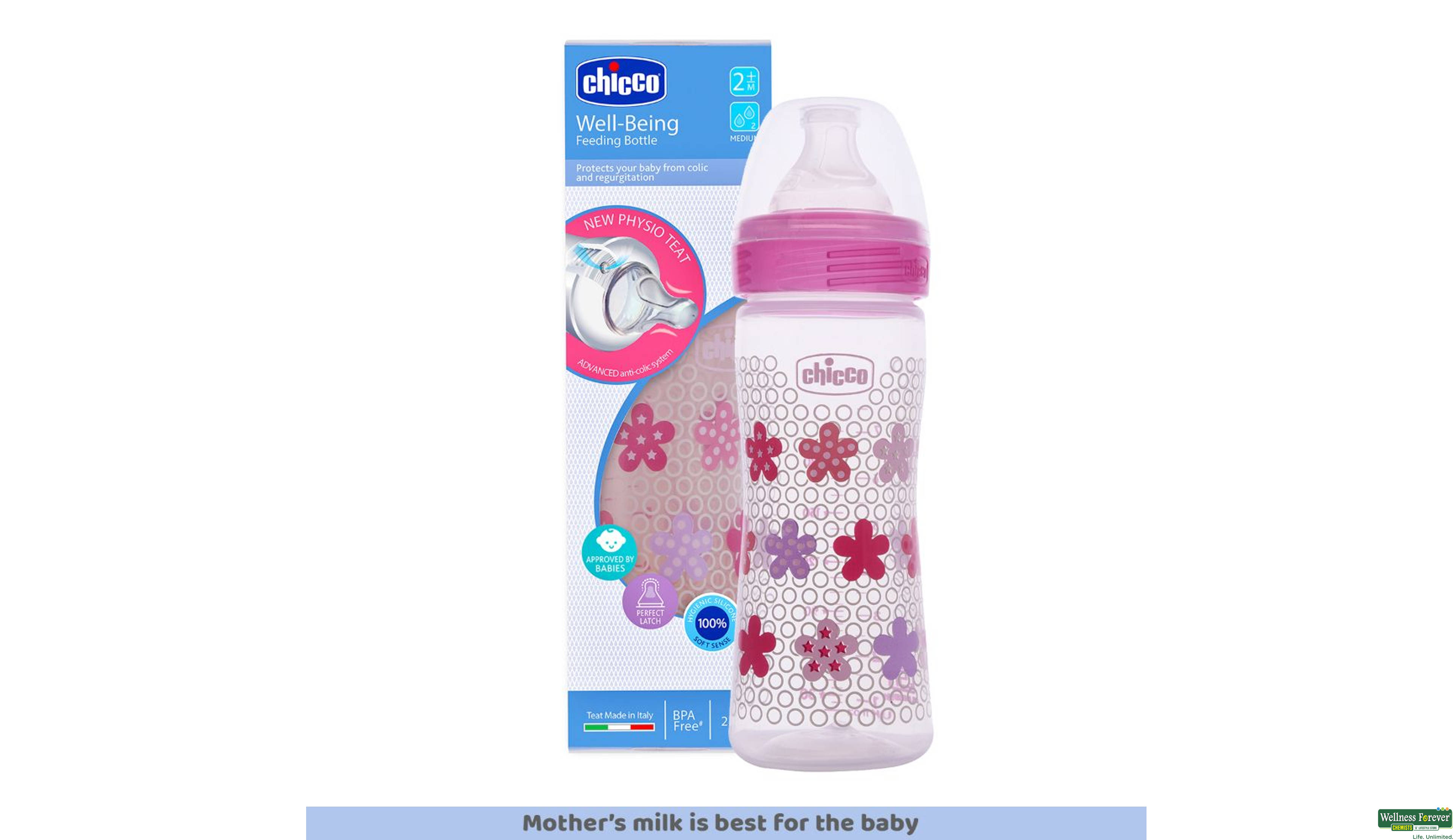 CHICCO FEED/BOTT PINK 250ML- 3, 250ML, 