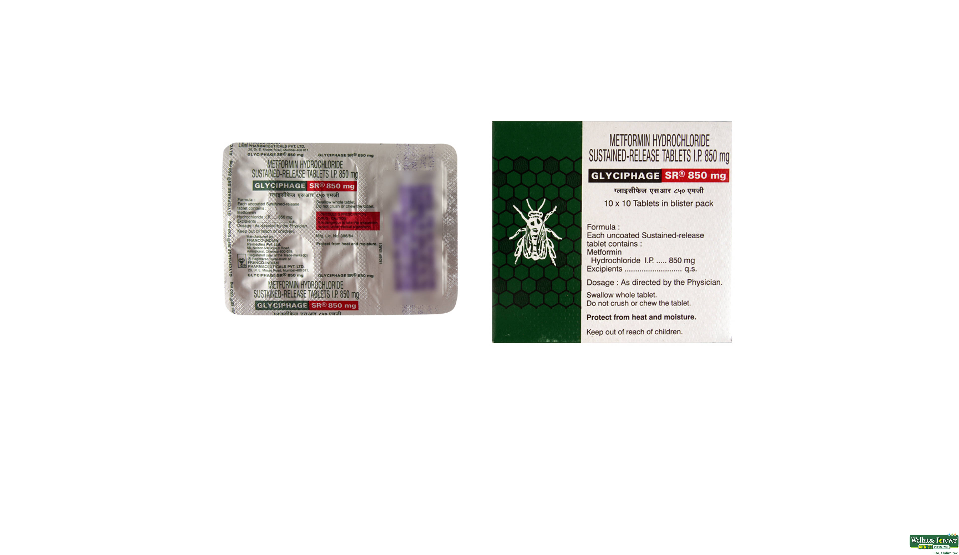 GLYCIPHAGE-SR 850MG 10TAB- 2, 10TAB, 