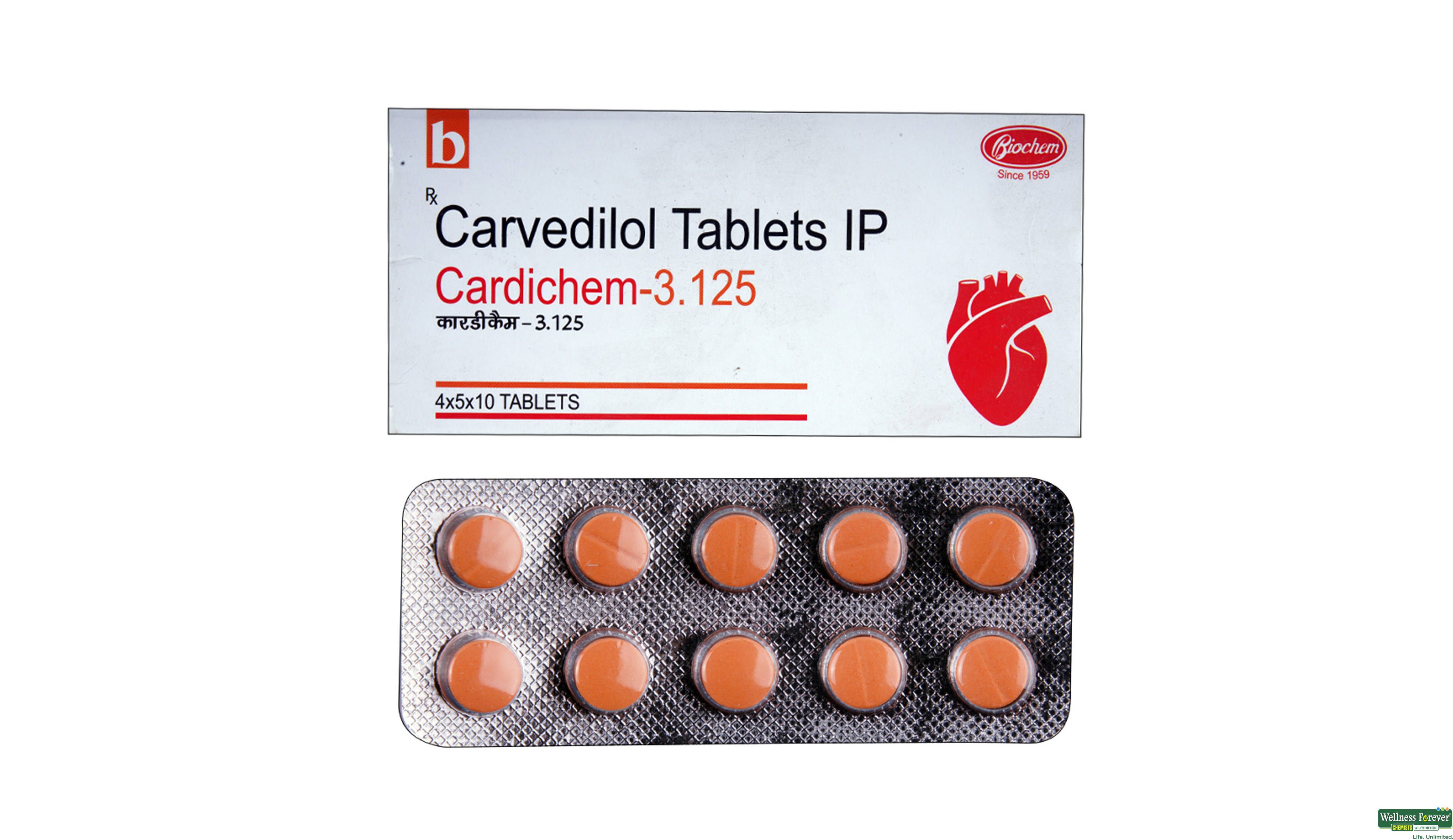 CARDICHEM 3.125MG 10TAB- 1, 10TAB, 