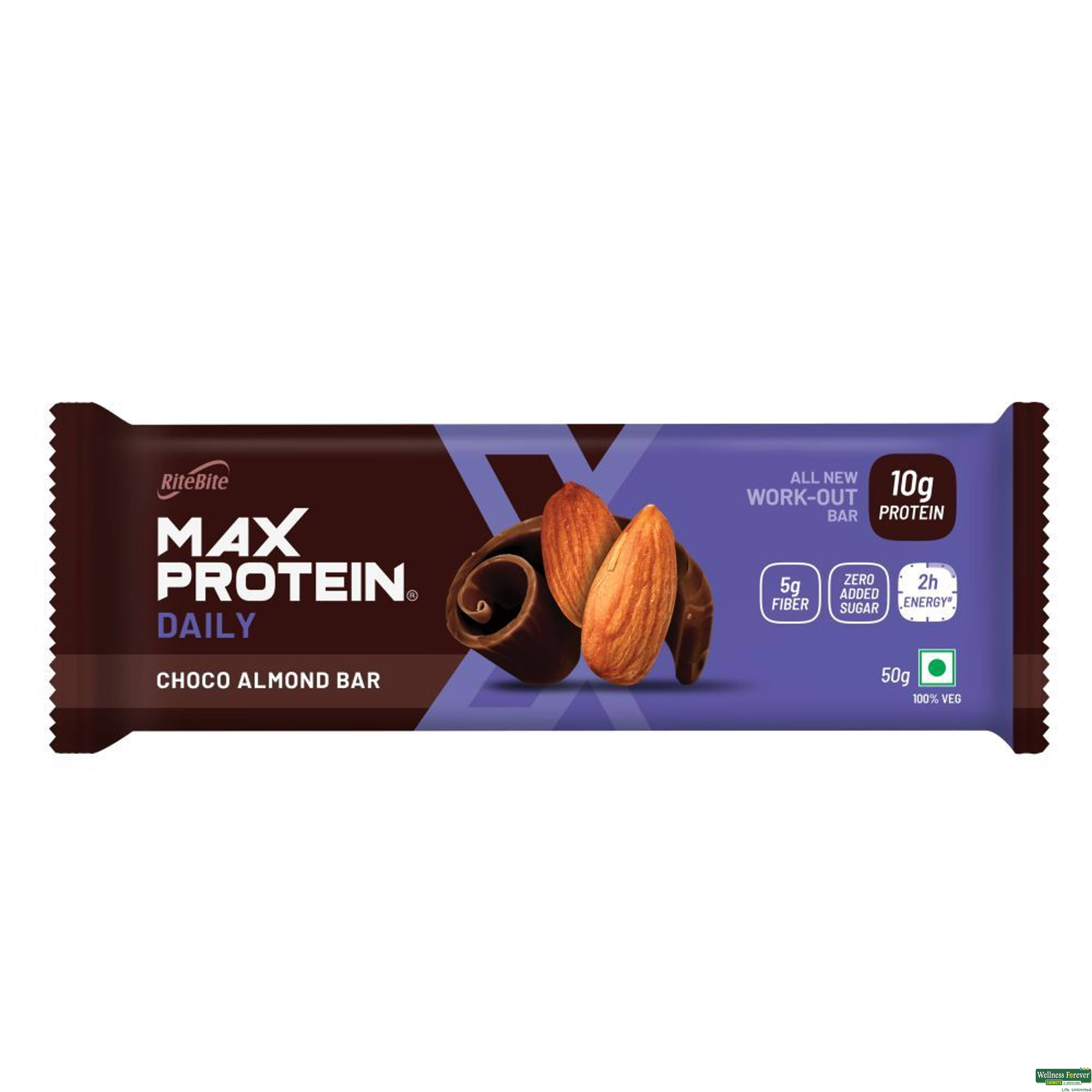 RiteBite Max Protein Daily Choco Almond Protein Bar, 50 g-image