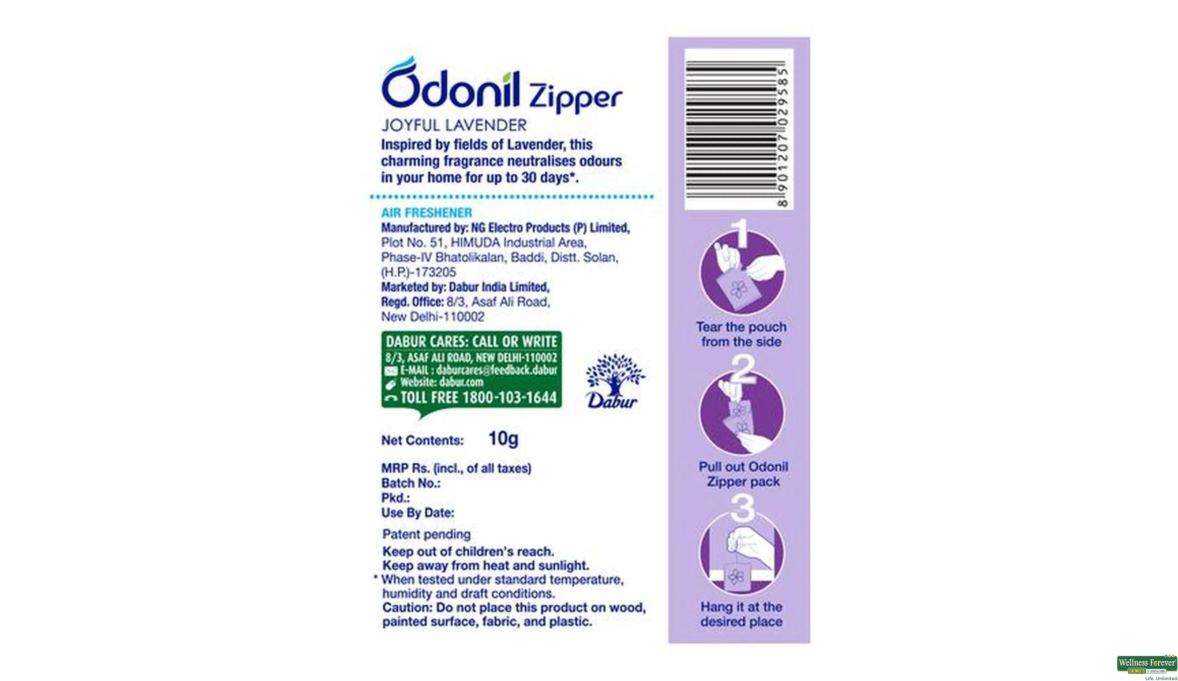 ODONIL A/FR ZIPPER LAVENDER 10GM- 2, 10GM, 