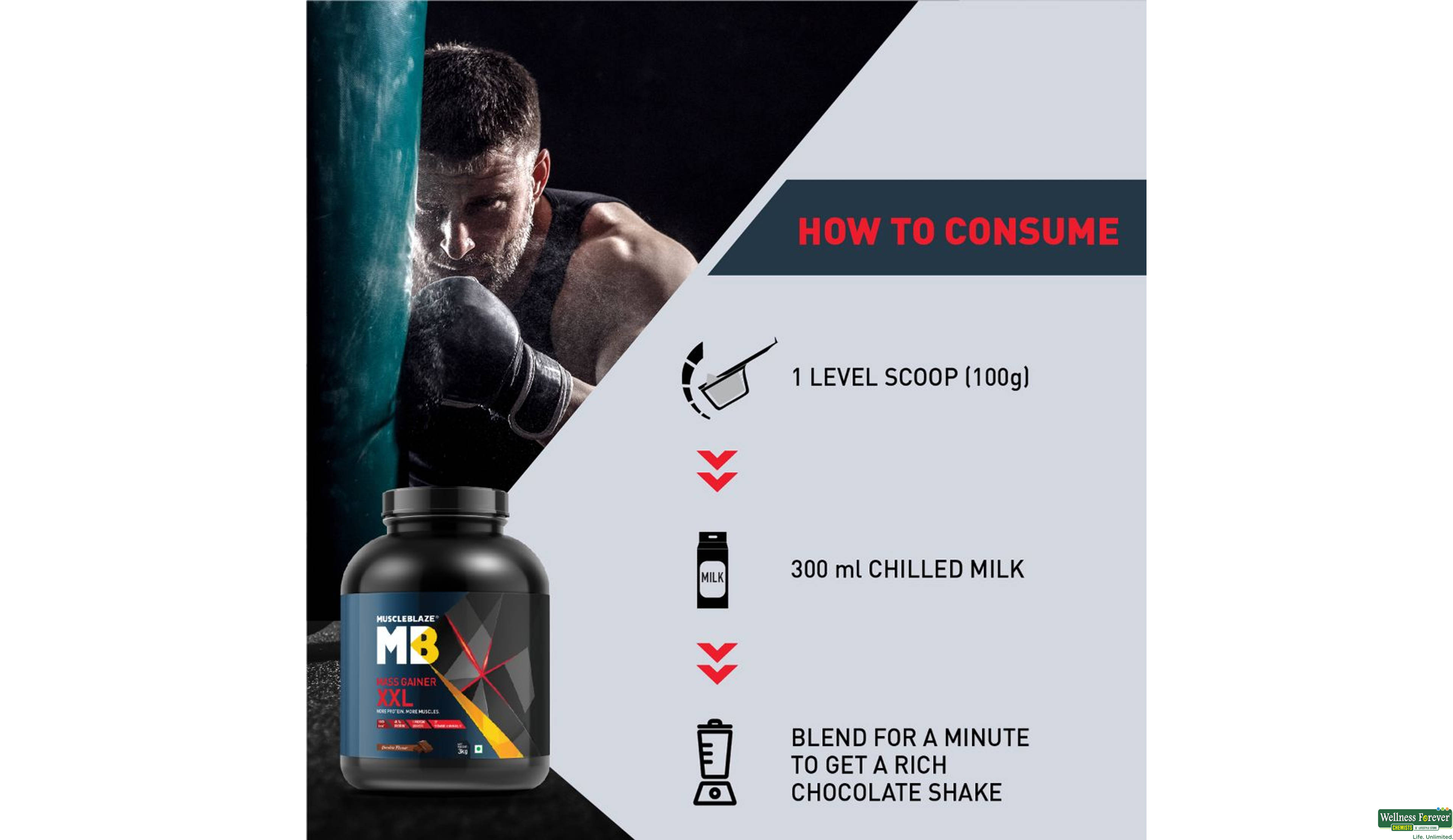 MB PWDR MASS GAINER XXL CHOC 3KG- 8, 3KG, 