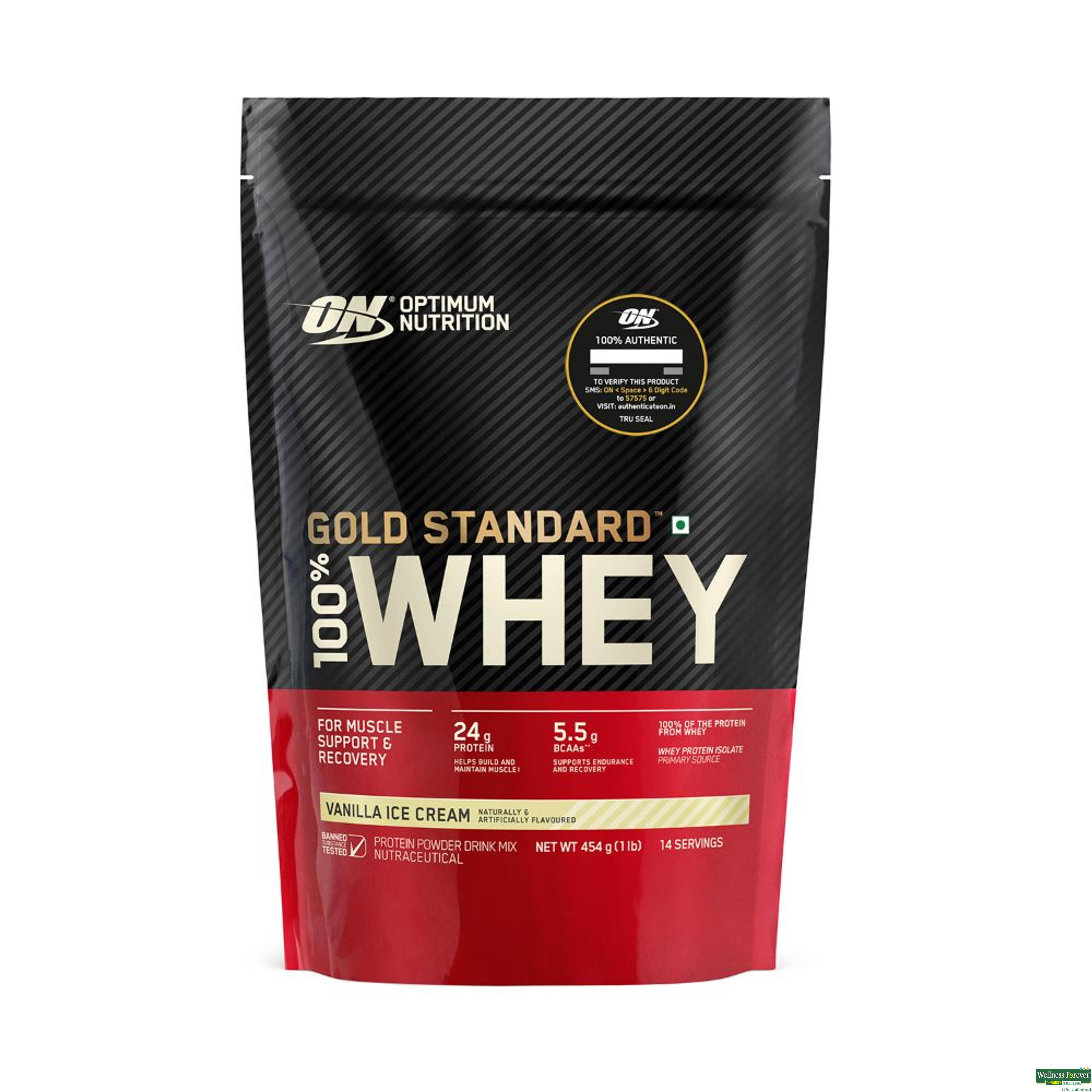 Optimum Nutrition Gold Standard 100% Whey Protein, Vanilla Ice Cream, 454 g-image