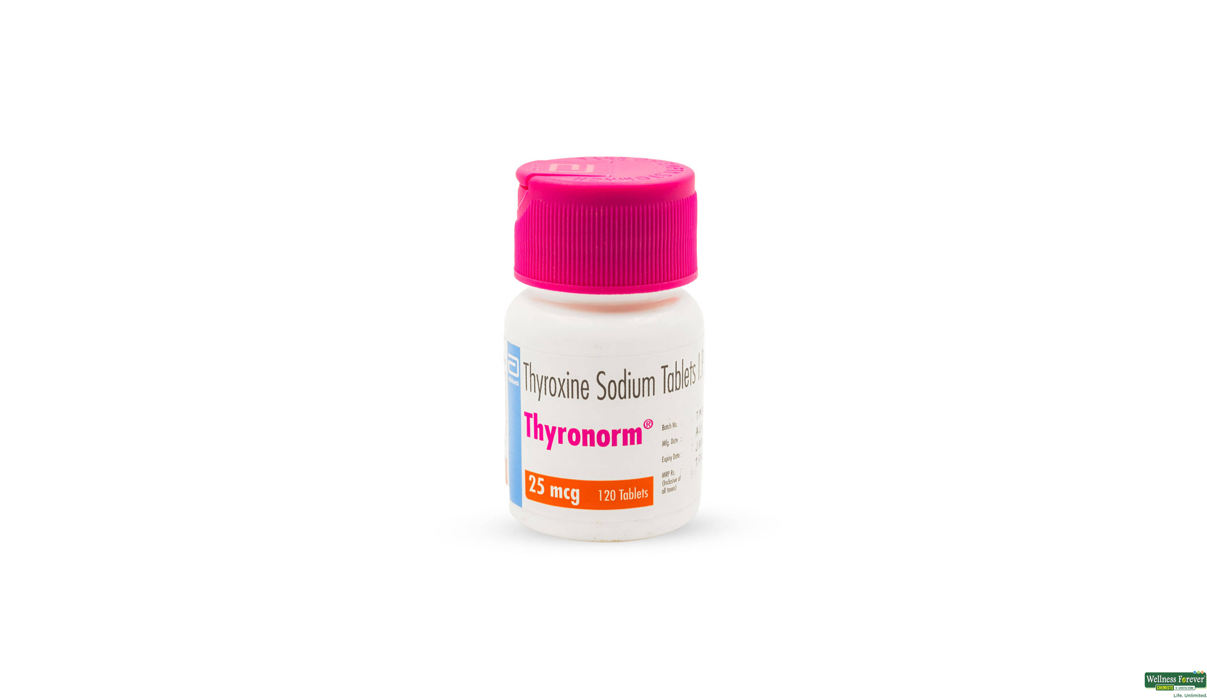 THYRONORM 25MCG 120TAB- 1, 120TAB, •Restorative Effects: Replenishes the body’s thyroid hormone levels to normal, aiding in metabolism regulation, energy production, and overall vitality.
•Weight Management: Helps stabilize body weight by normalizing metabolic rate that can be slowed down due to hypothyroidism.
•Mood Enhancement: Regulating thyroid hormones can improve general well-being, reducing symptoms of depression and fatigue associated with low thyroid levels.