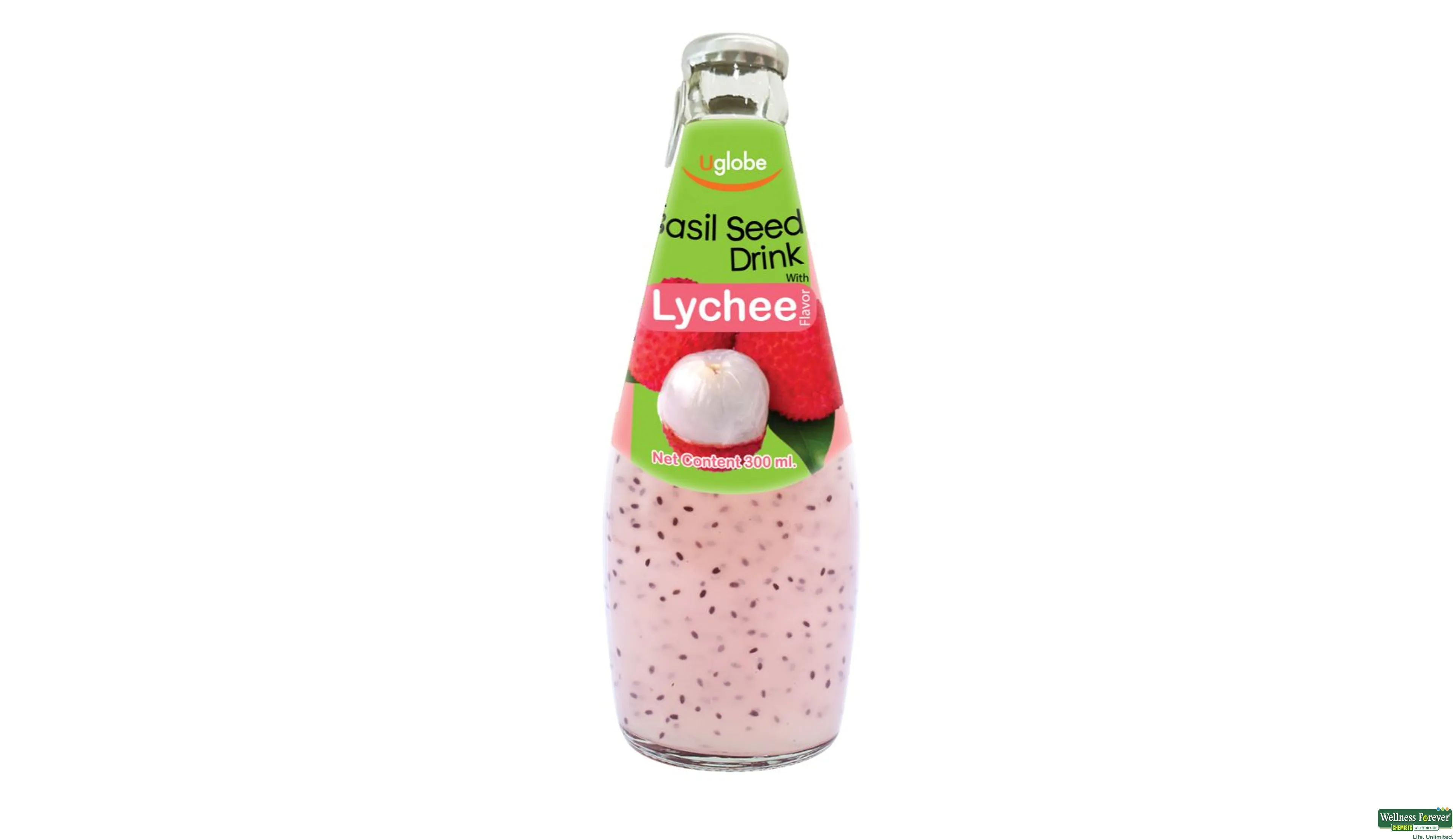 U GLOBE BASIL SEED DRINK LYCHEE 300ML- 1, 300ML, null