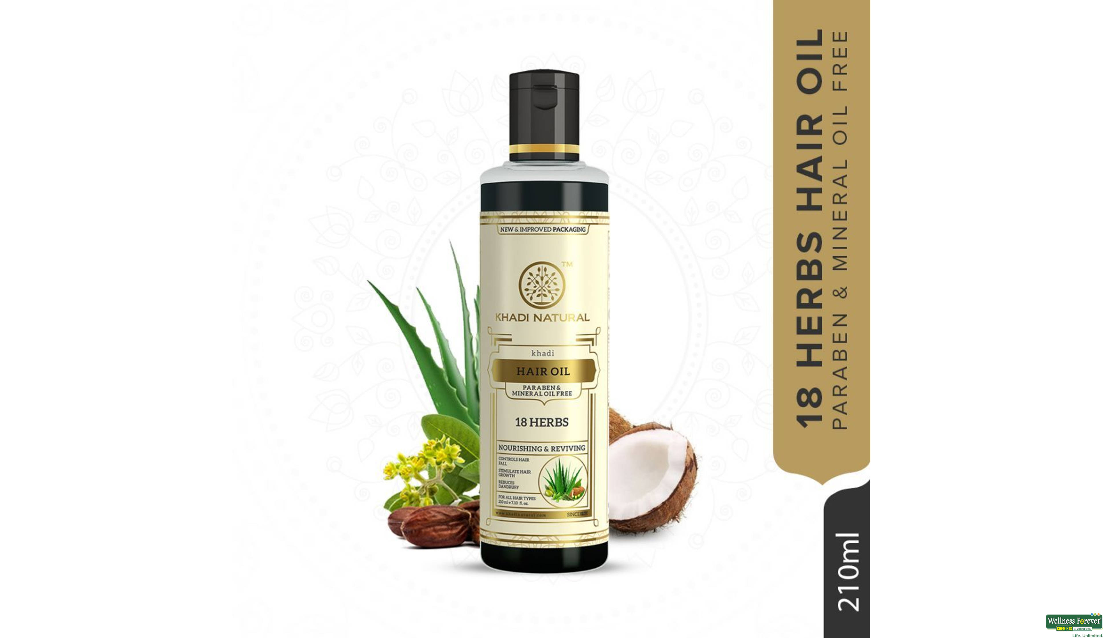 KHADI HR/OIL 18 HERBS 210ML- 1, 210ML, 