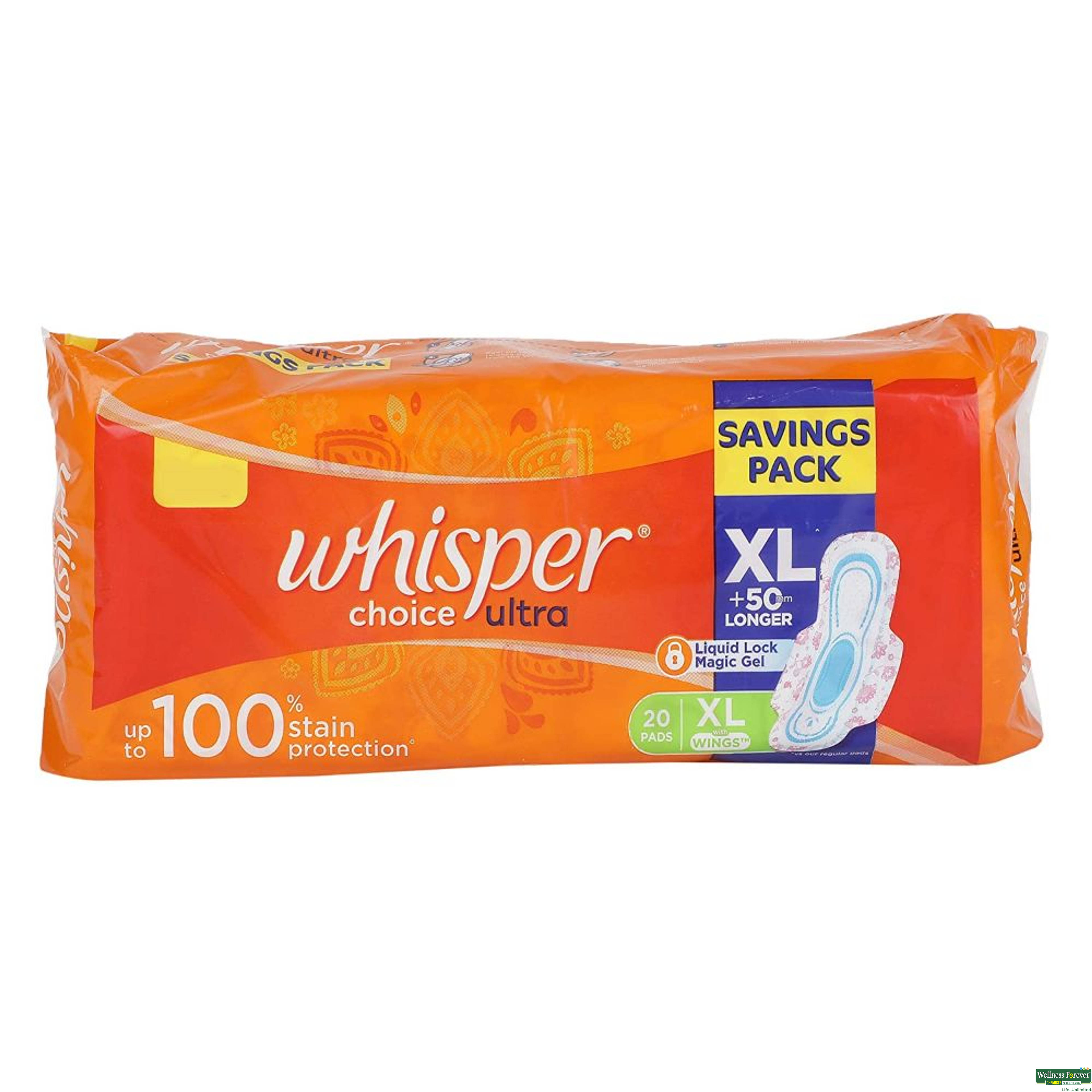 Whisper Sanitary Pads Ultra Choice Wings Xl 20 Pieces-image