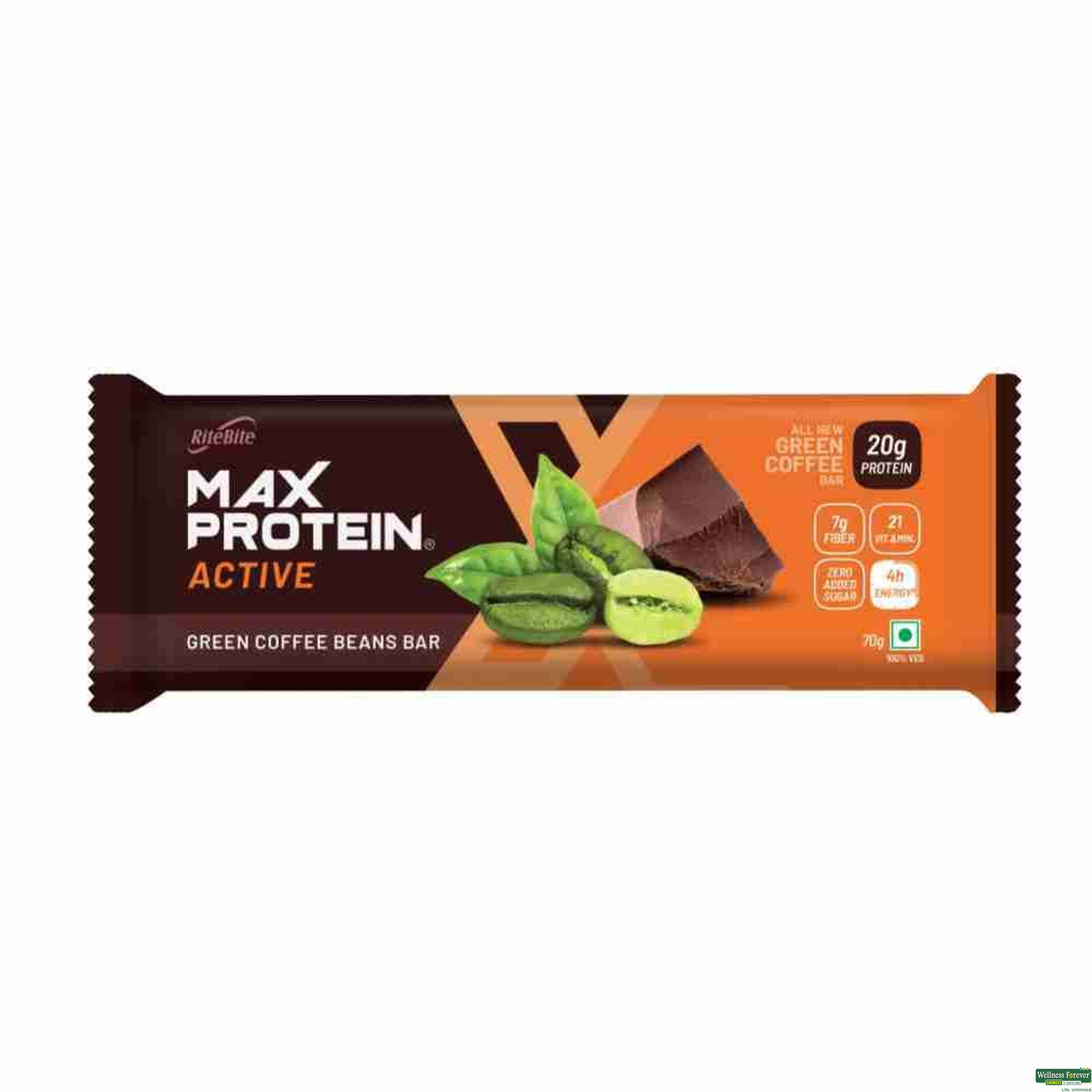 RiteBite Max Protein Active Green Coffee Beans Protein Bar, 70 g-image