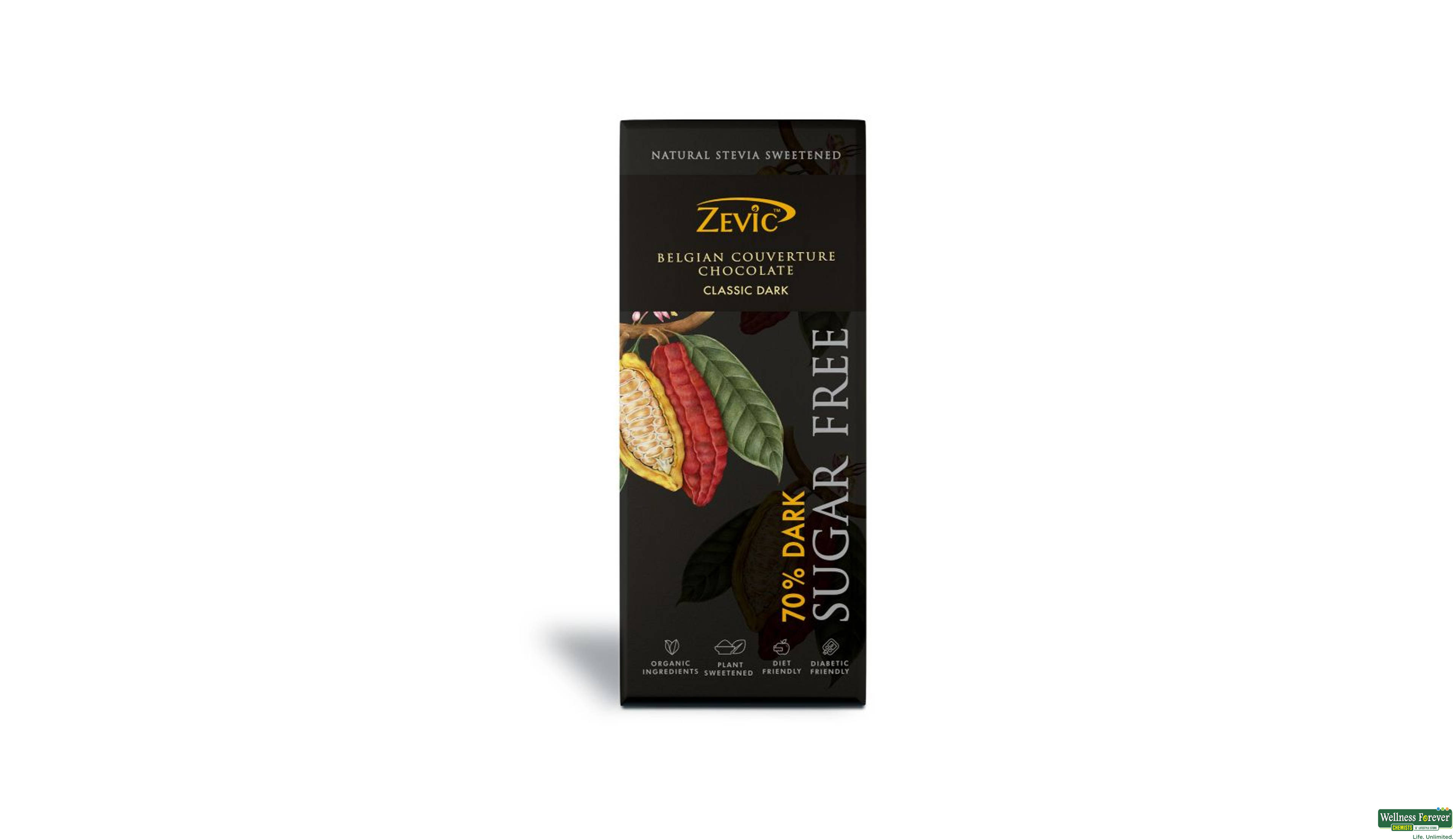 ZEVIC CHOC STEVIA 70% DARK 40GM- 1, 40GM, null